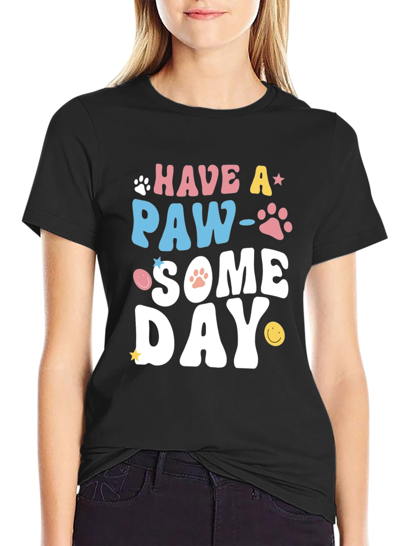 Paw-Some Day Graphic Tee - Novelty Print T-Shirt