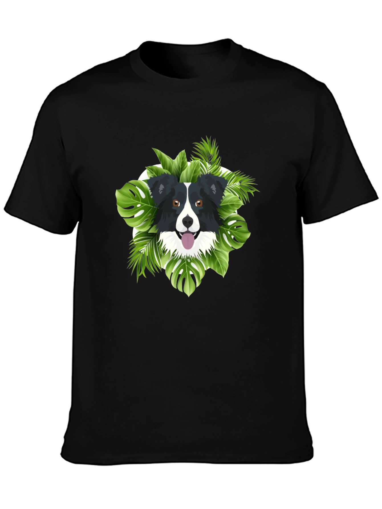 Dog & Tropical Leaves Graphic Tee - Black