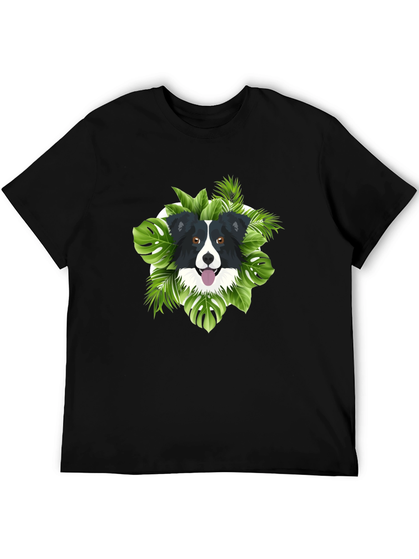 Dog & Tropical Leaves Graphic Tee - Black