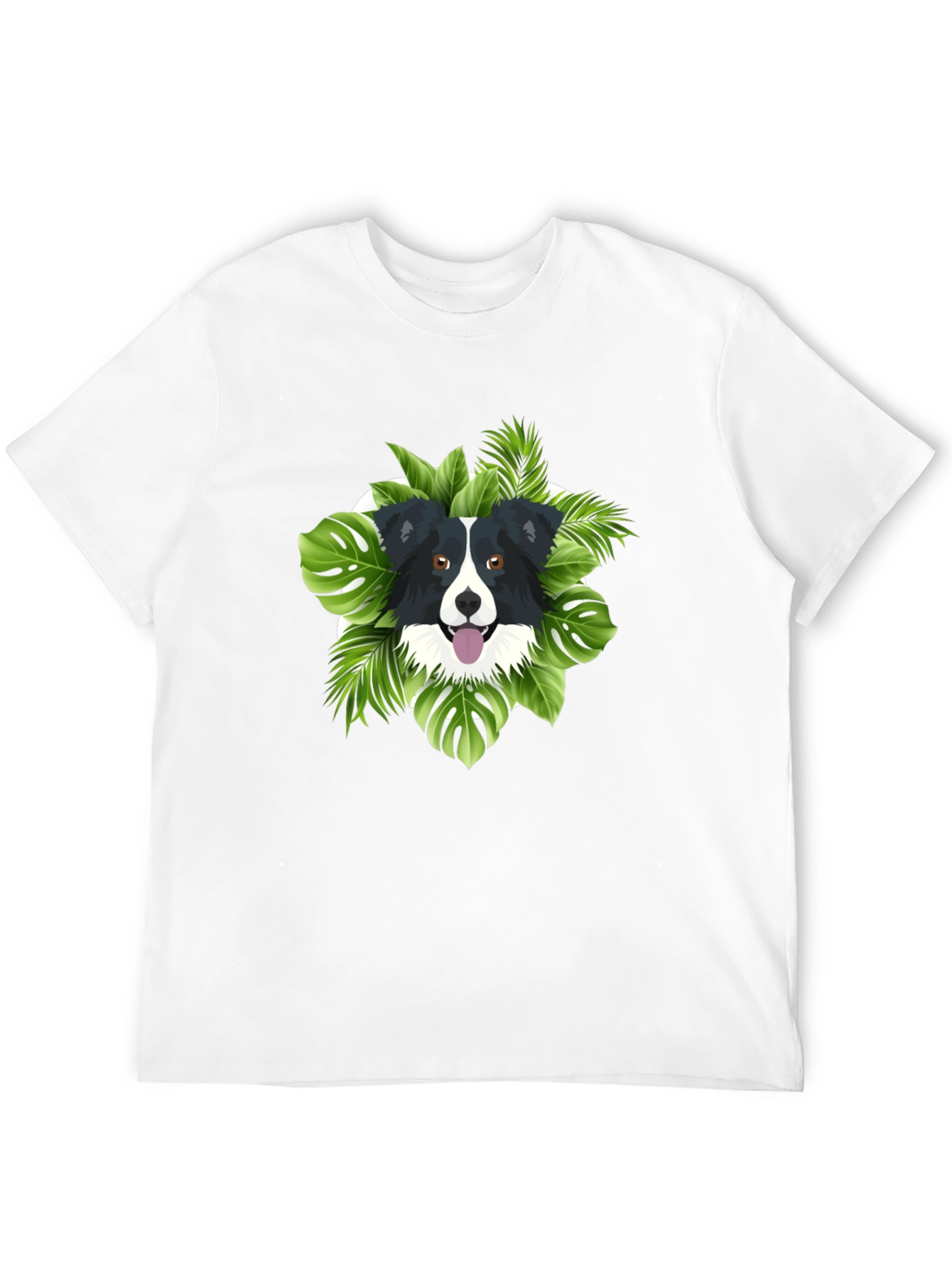 Dog & Tropical Leaves Graphic Tee - Black