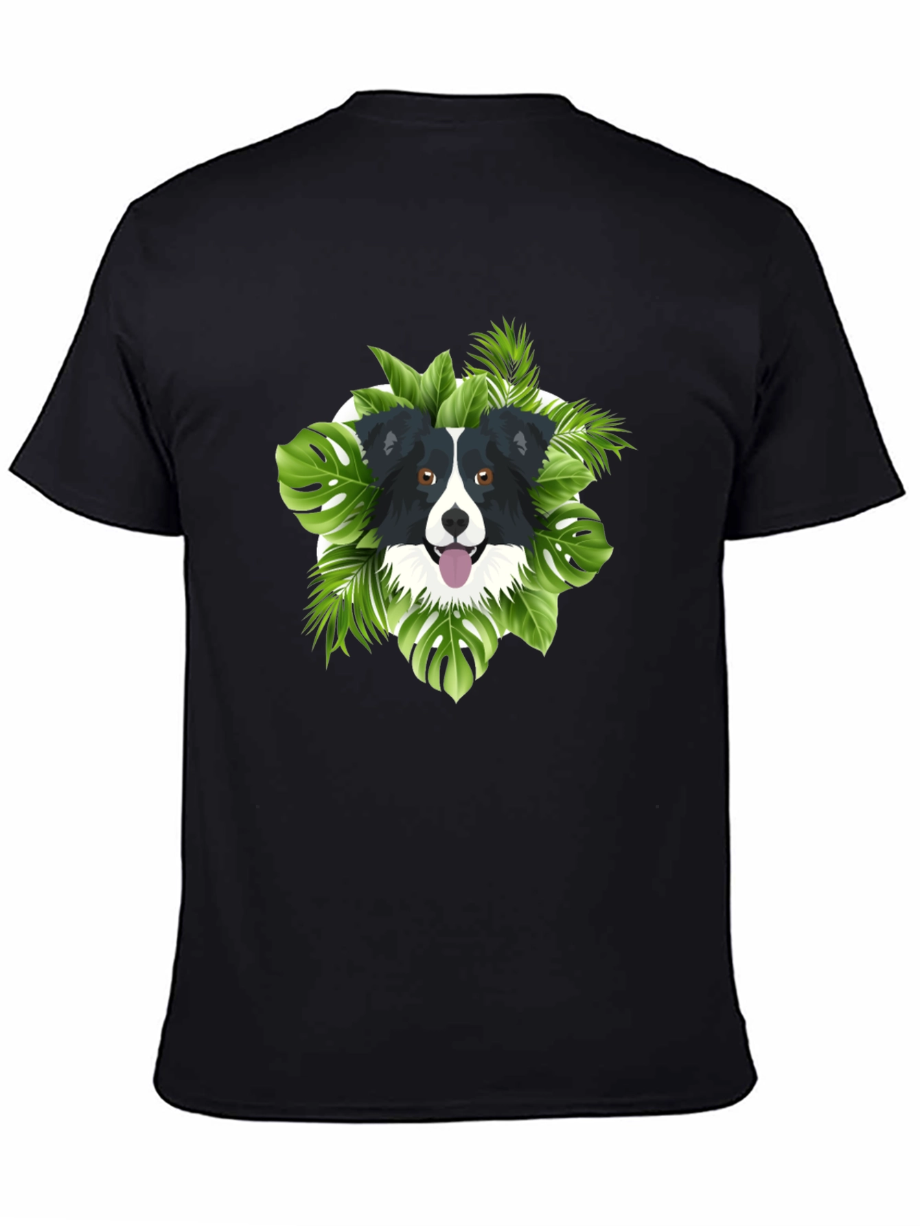 Dog & Tropical Leaves Graphic Tee - Black