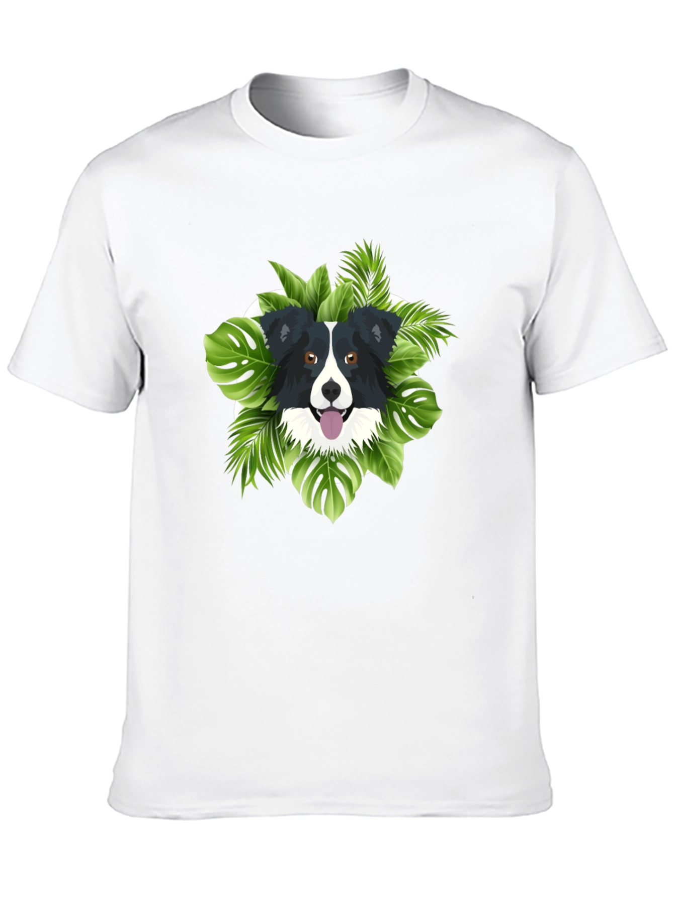 Dog & Tropical Leaves Graphic Tee - Black