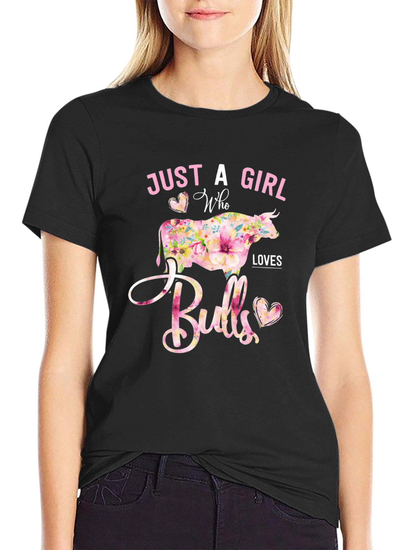 Just a Girl Who Loves Bulls Floral T-Shirt