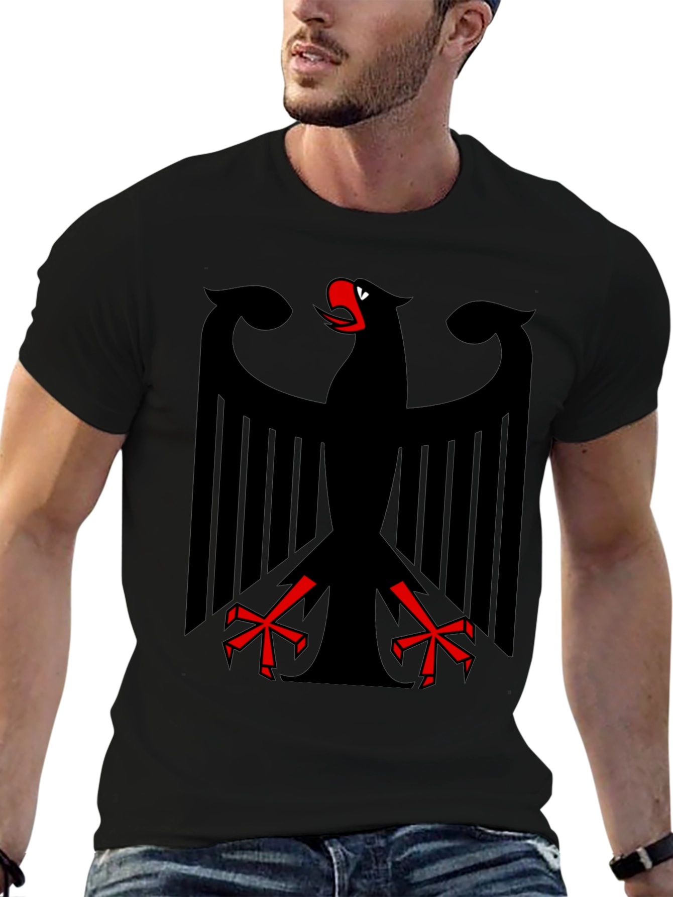 Black T-Shirt with German Eagle Design