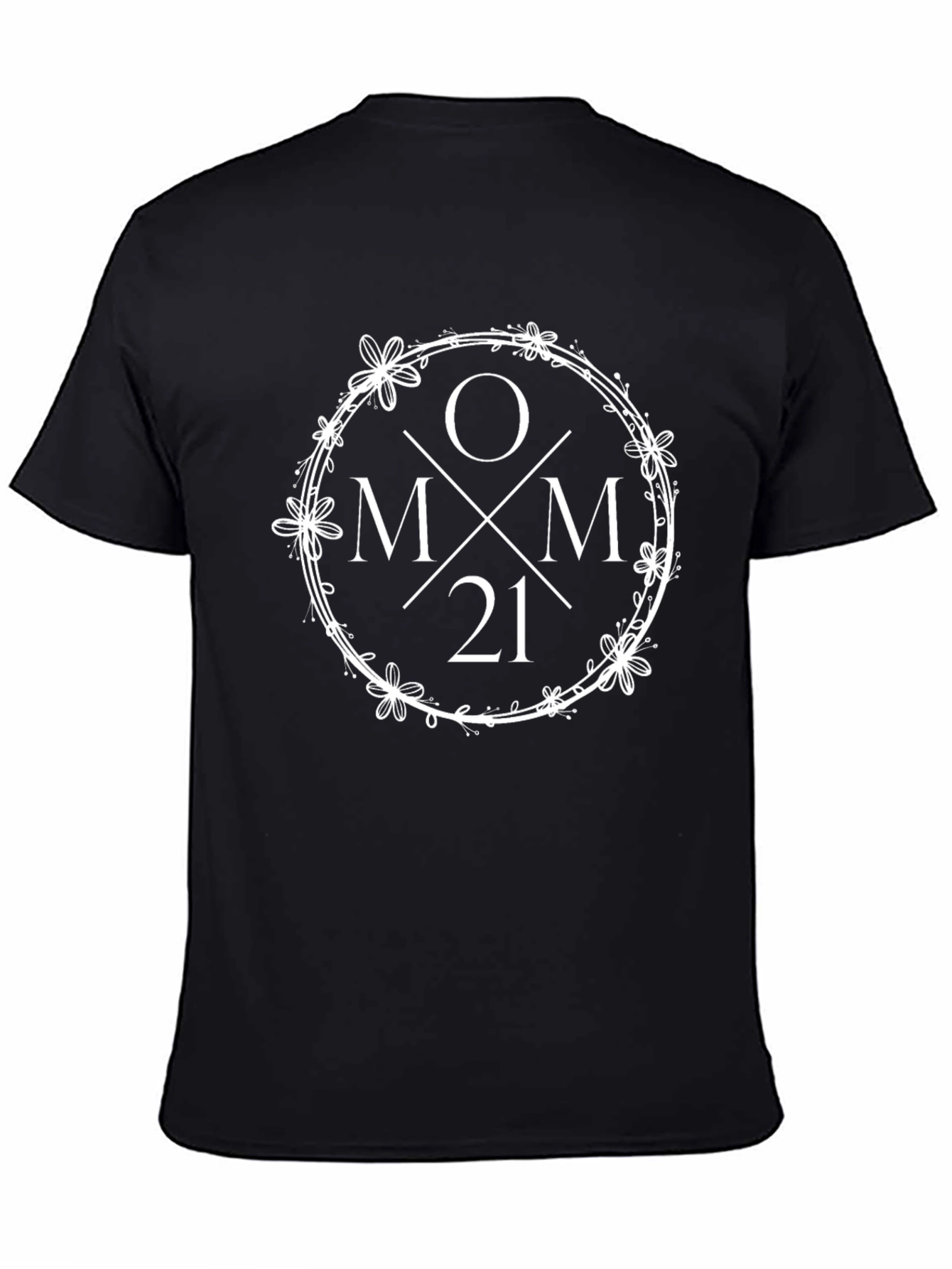Mom 2021 Floral Wreath T-Shirt - Black