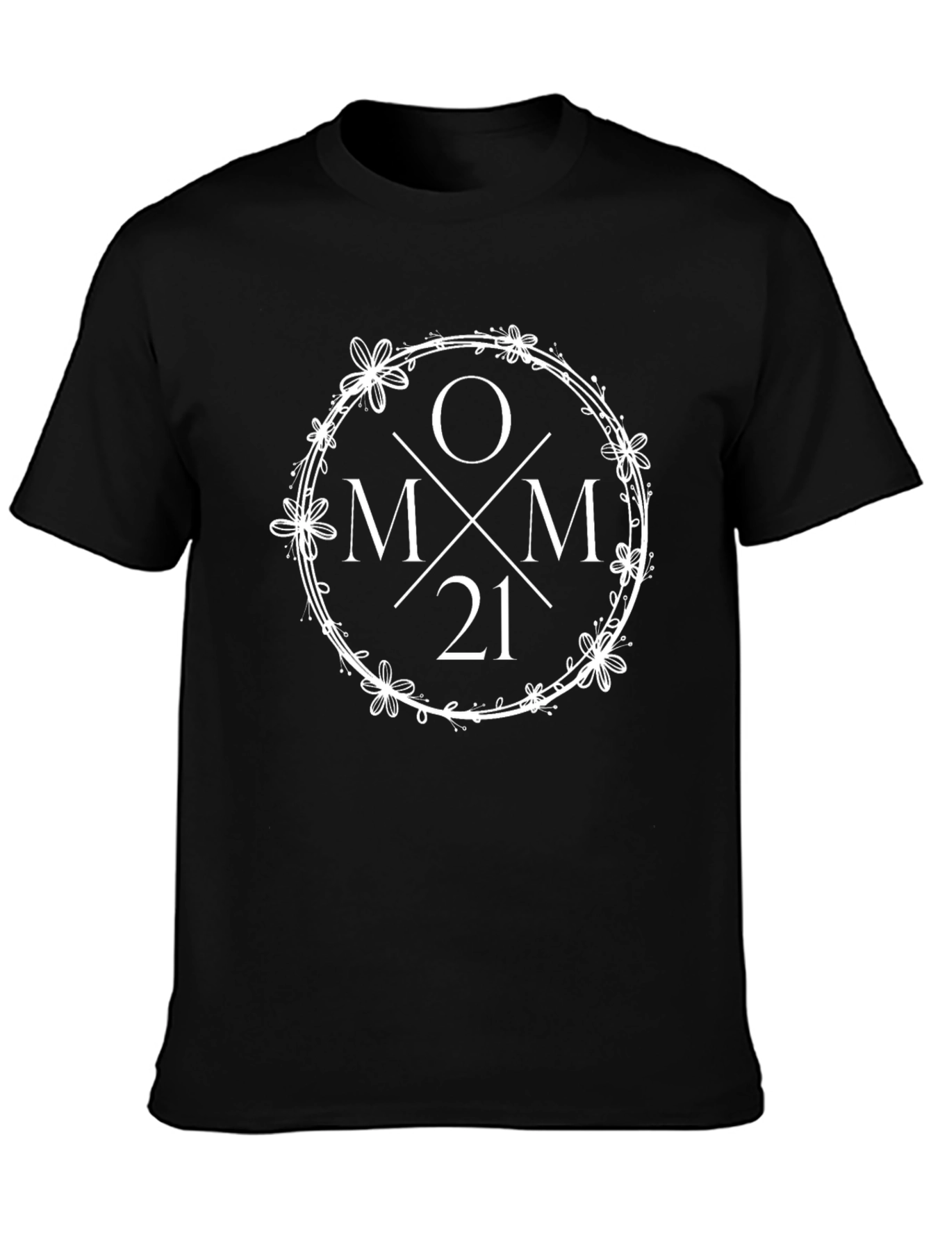 Mom 2021 Floral Wreath T-Shirt - Black