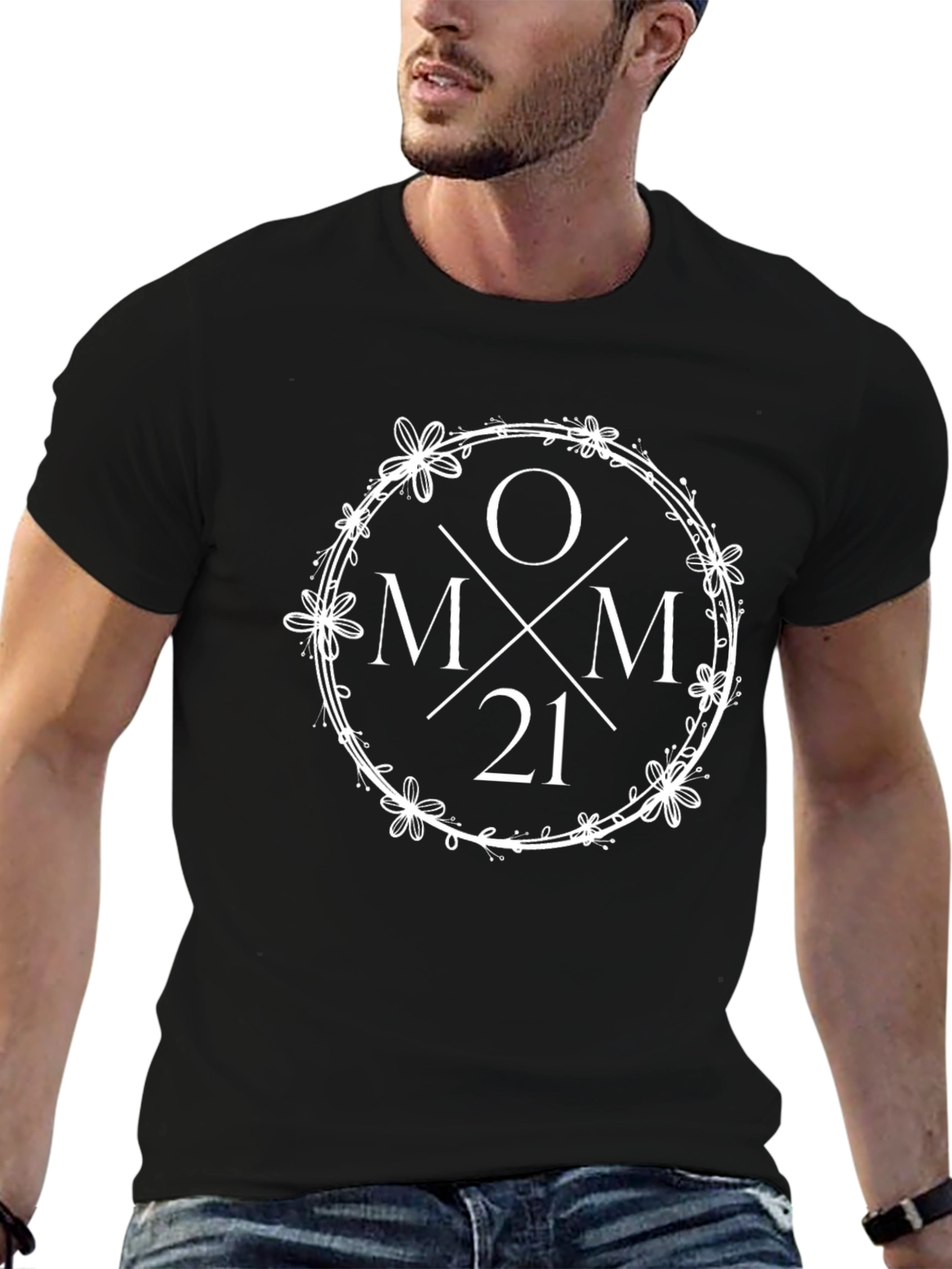 Mom 2021 Floral Wreath T-Shirt - Black