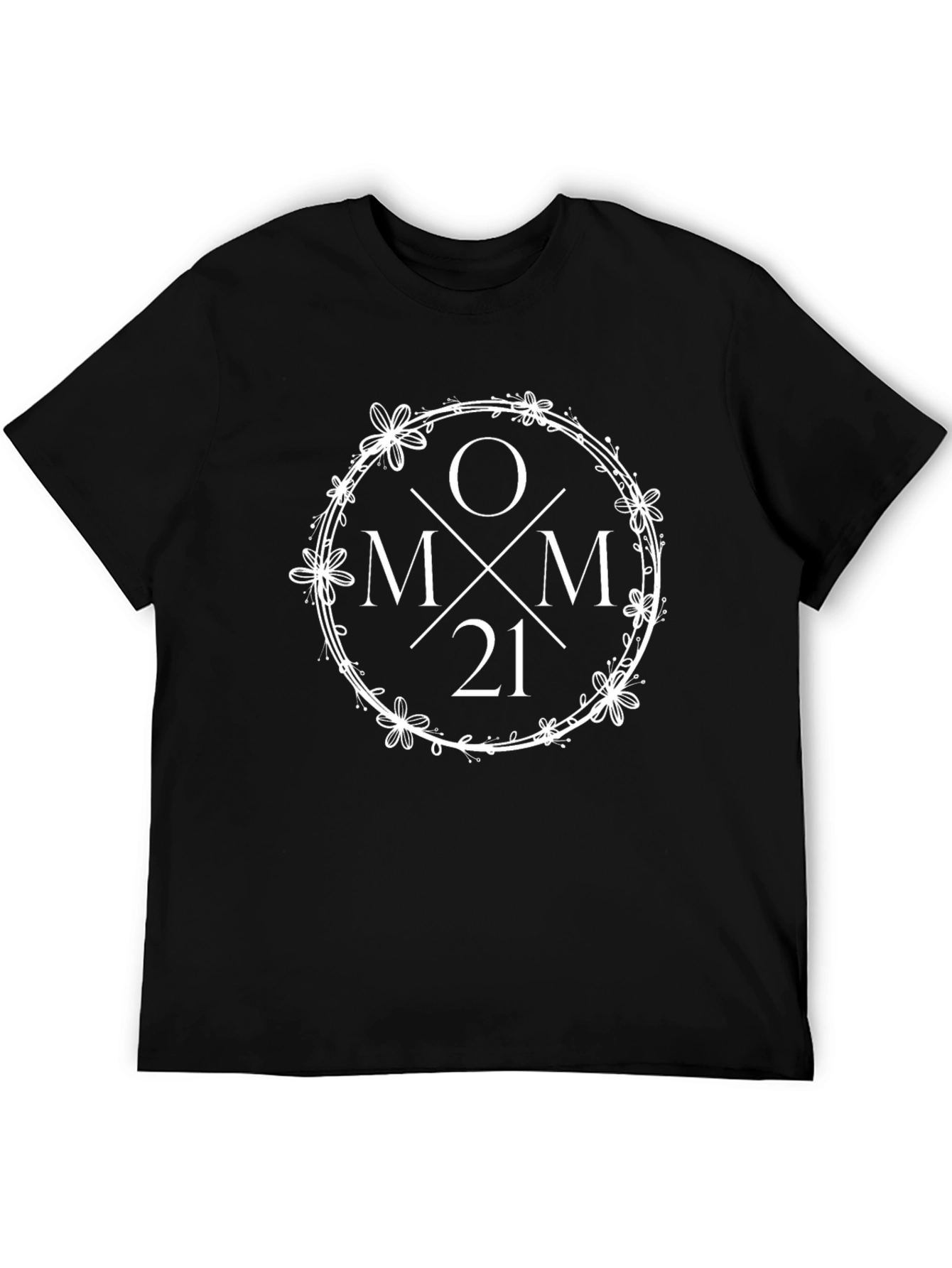 Mom 2021 Floral Wreath T-Shirt - Black