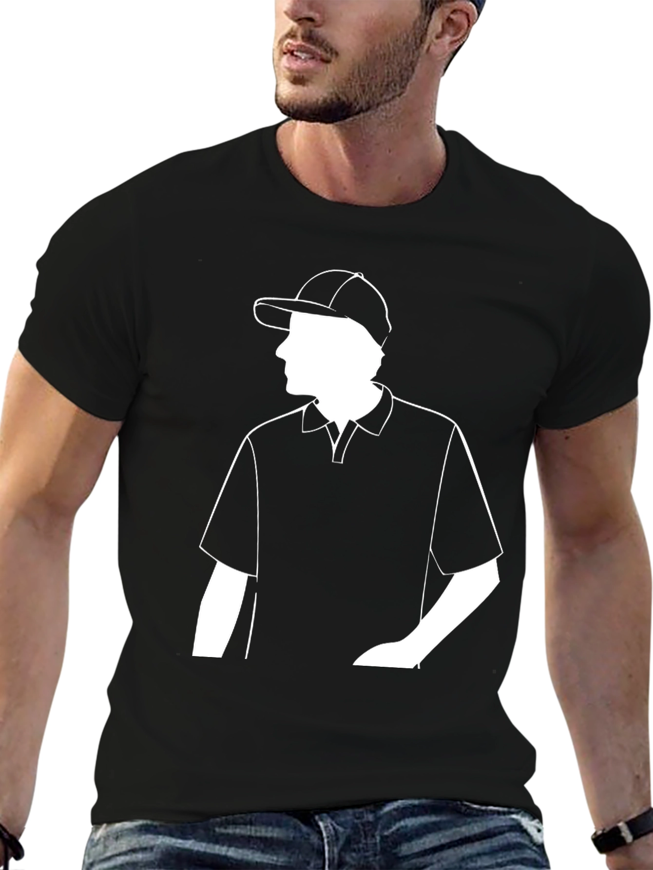 Mens Black Polo Shirt with White Graphic