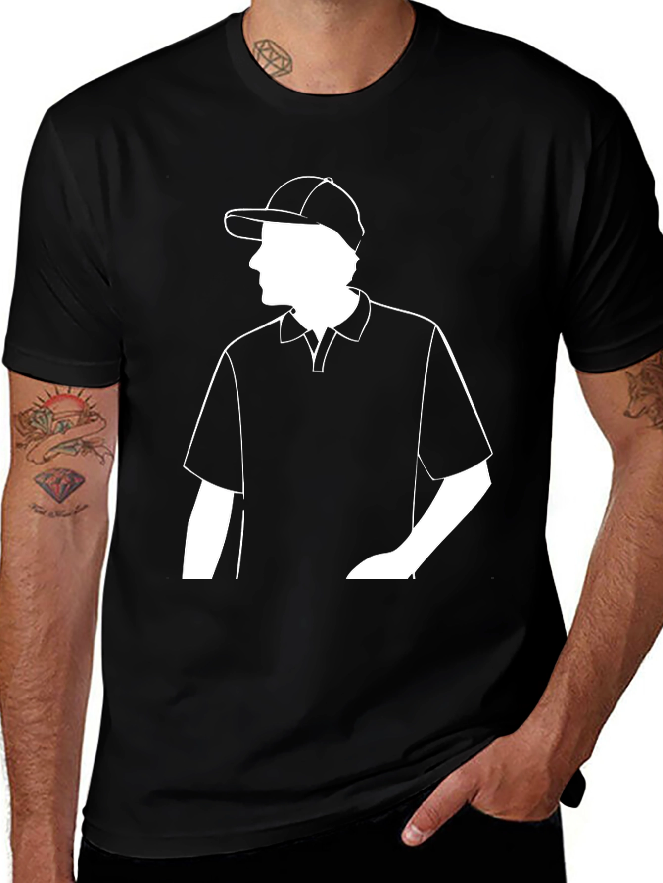 Mens Black Polo Shirt with White Graphic