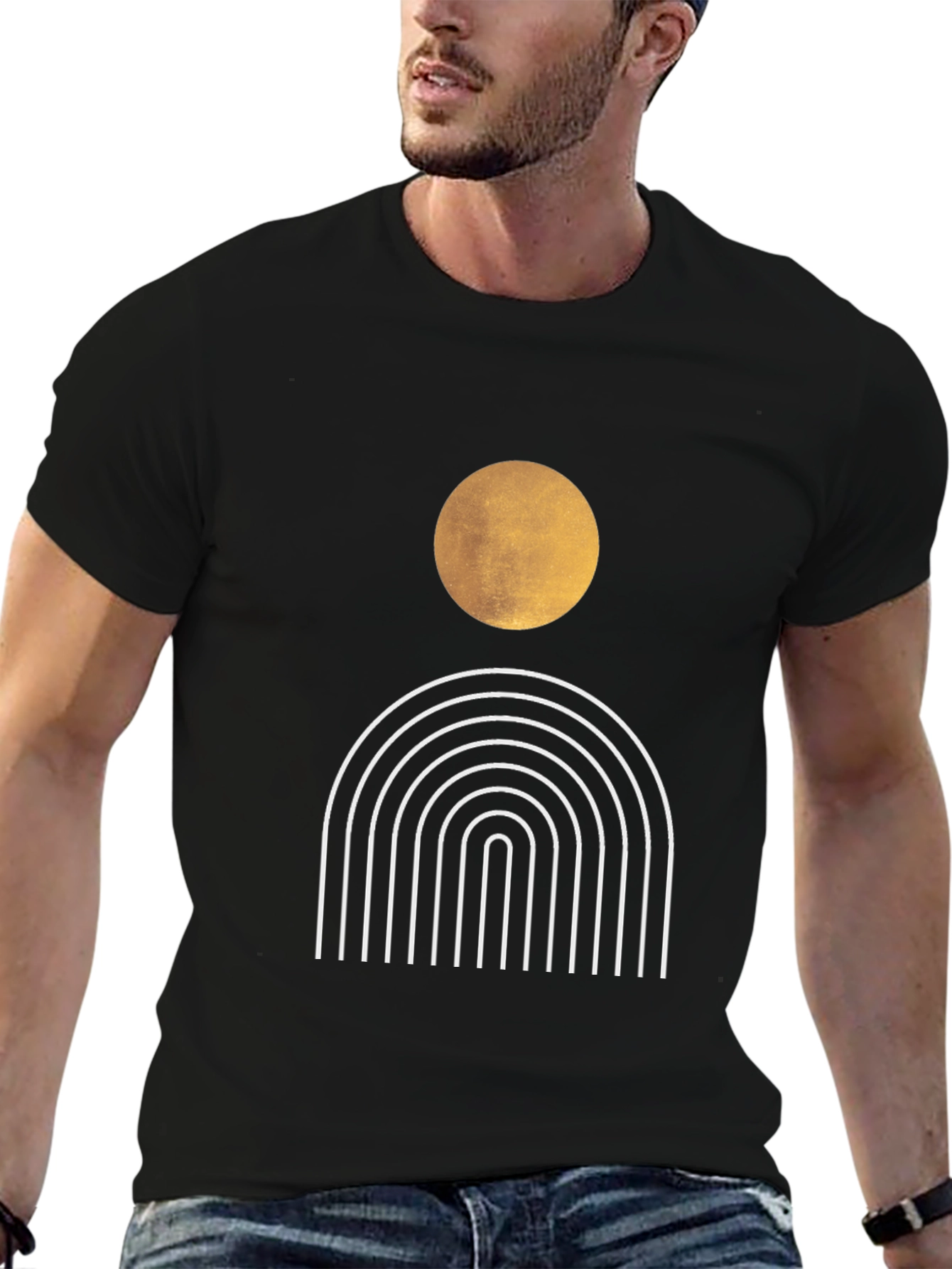 Modern Graphic Tee - Abstract Sun & Rainbow Design