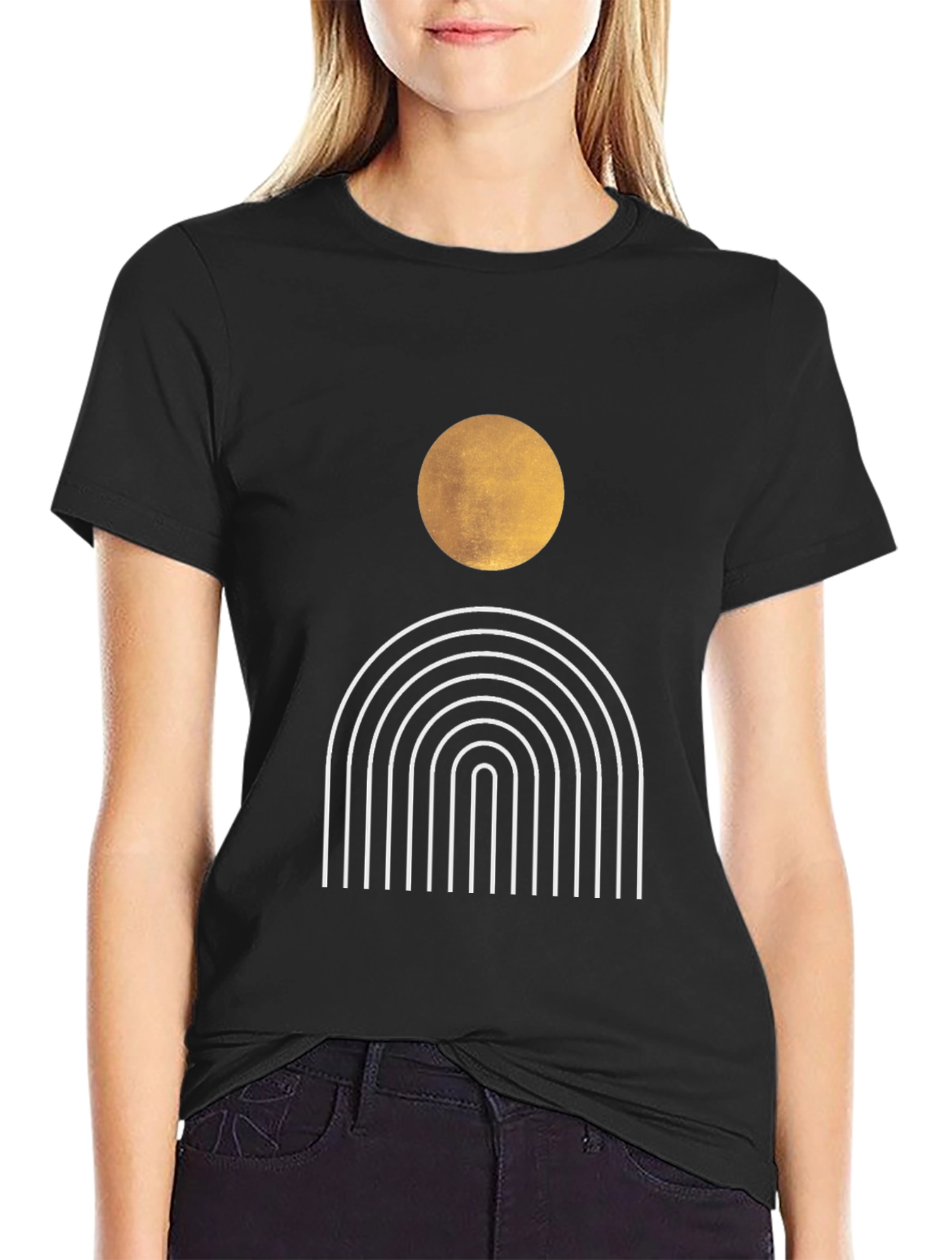 Modern Graphic Tee - Abstract Sun & Rainbow Design