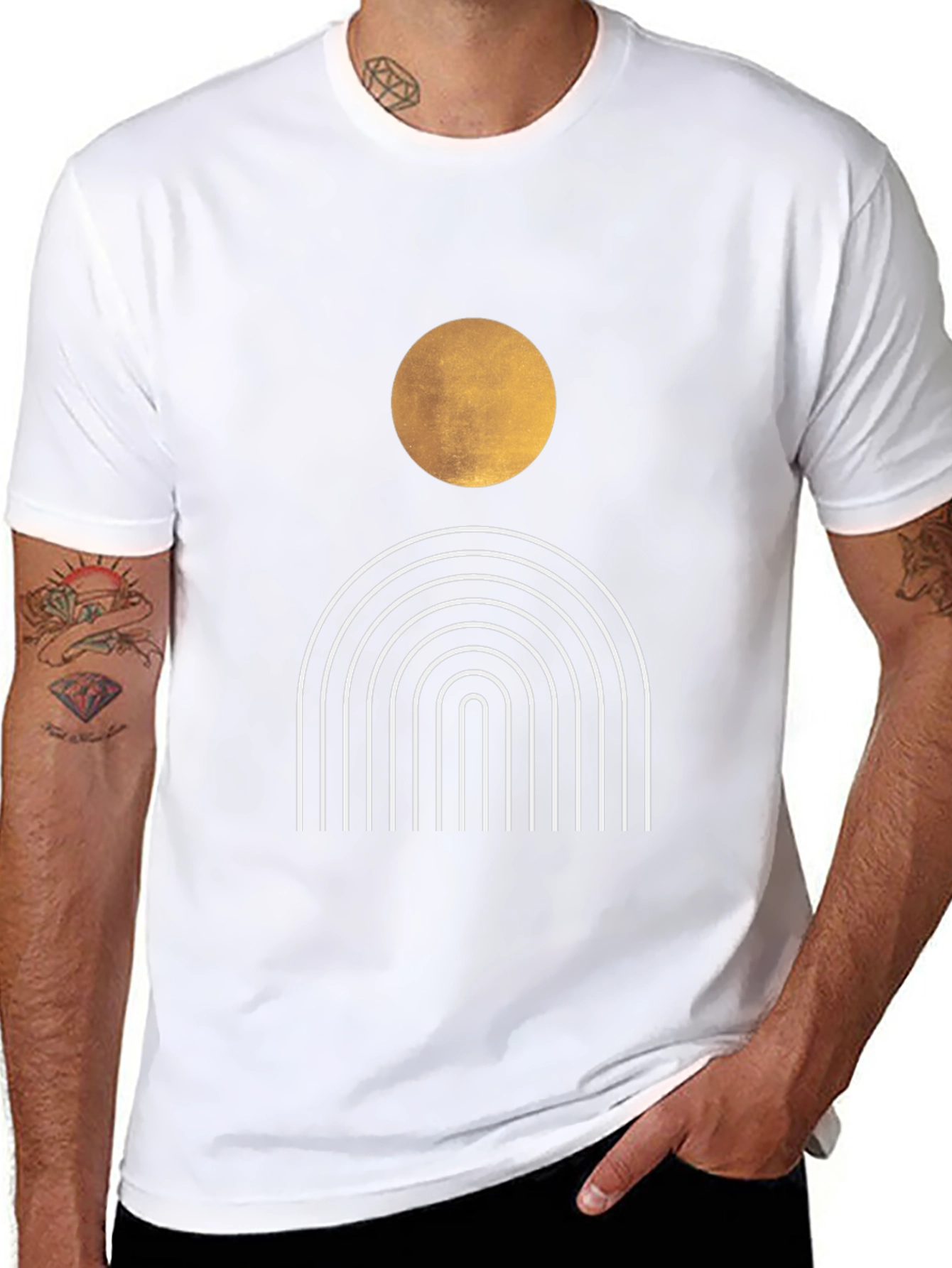 Modern Graphic Tee - Abstract Sun & Rainbow Design