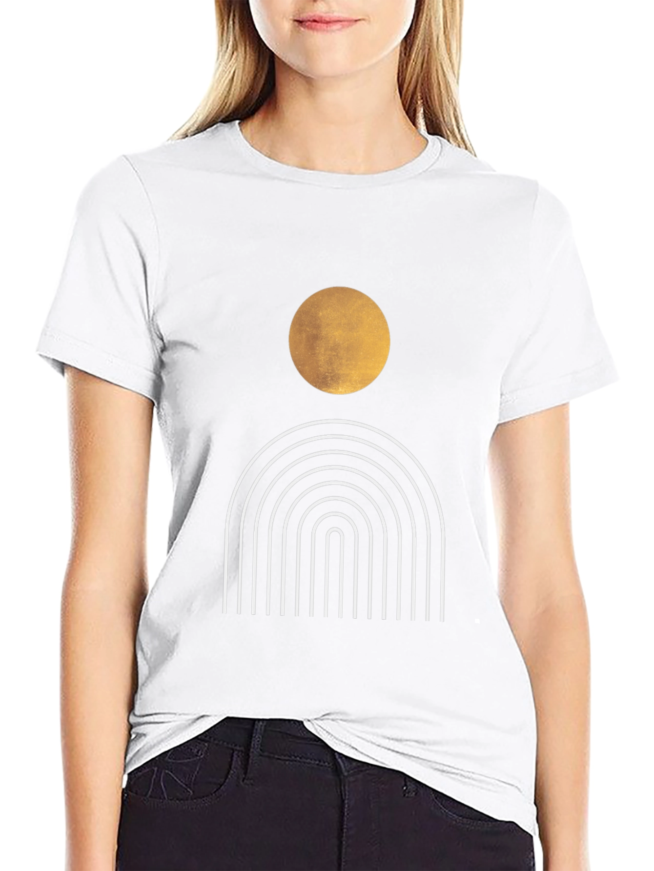 Modern Graphic Tee - Abstract Sun & Rainbow Design