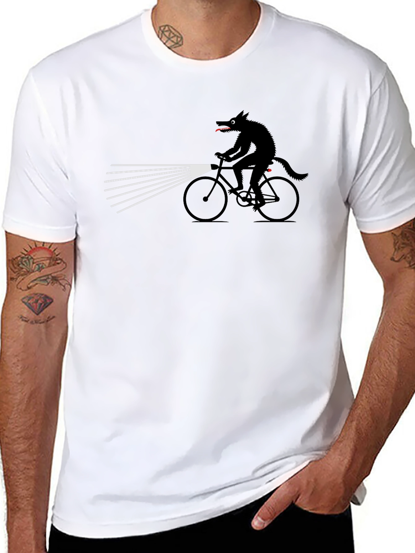 Wolf on Bike Graphic Tee - Unique Novelty Shirt