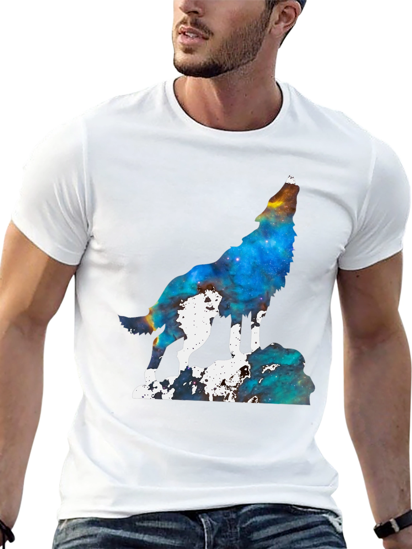 Galaxy Wolf Howling T-Shirt - Unique Space Design