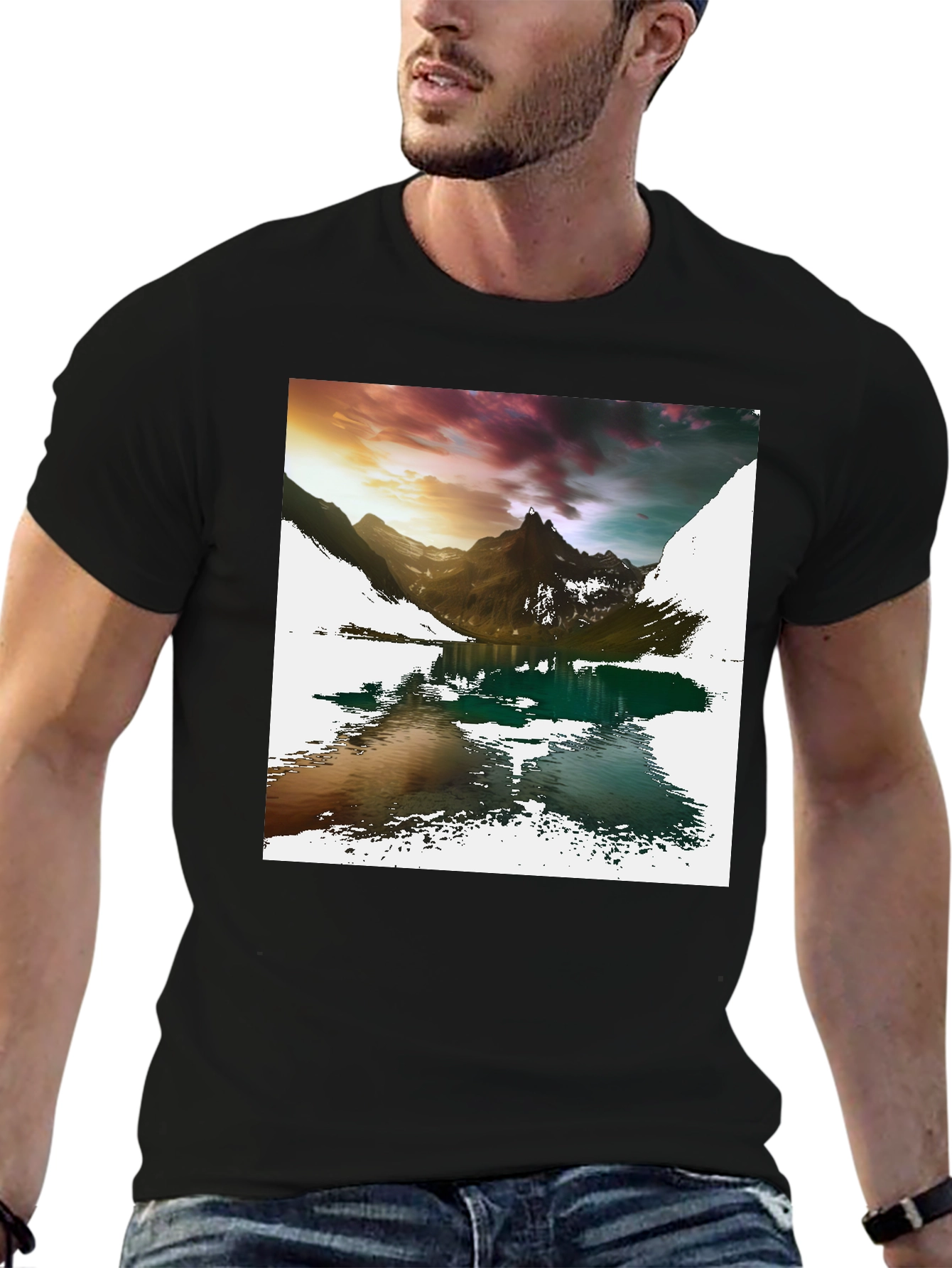 Mountain Lake Graphic Tee - Mens Black T-Shirt