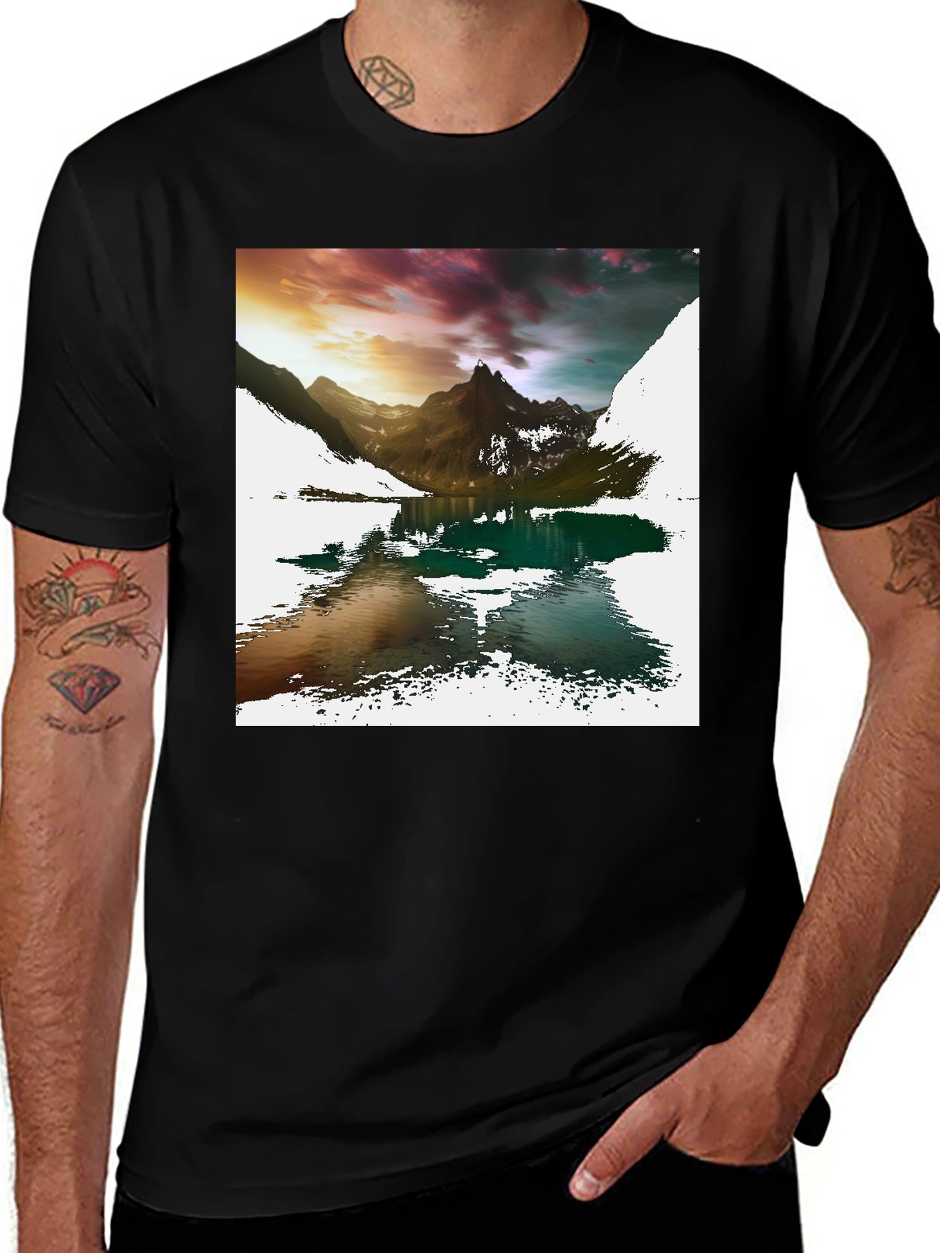 Mountain Lake Graphic Tee - Mens Black T-Shirt