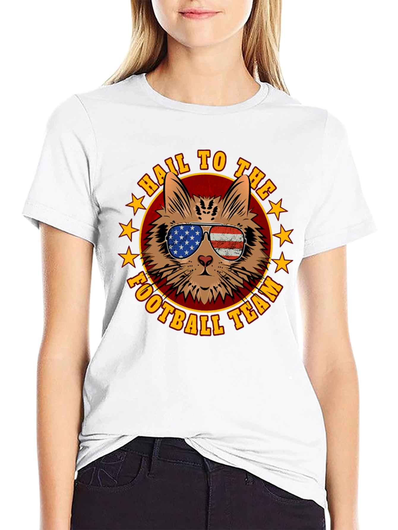 Patriotic Cat Football Fan T-Shirt