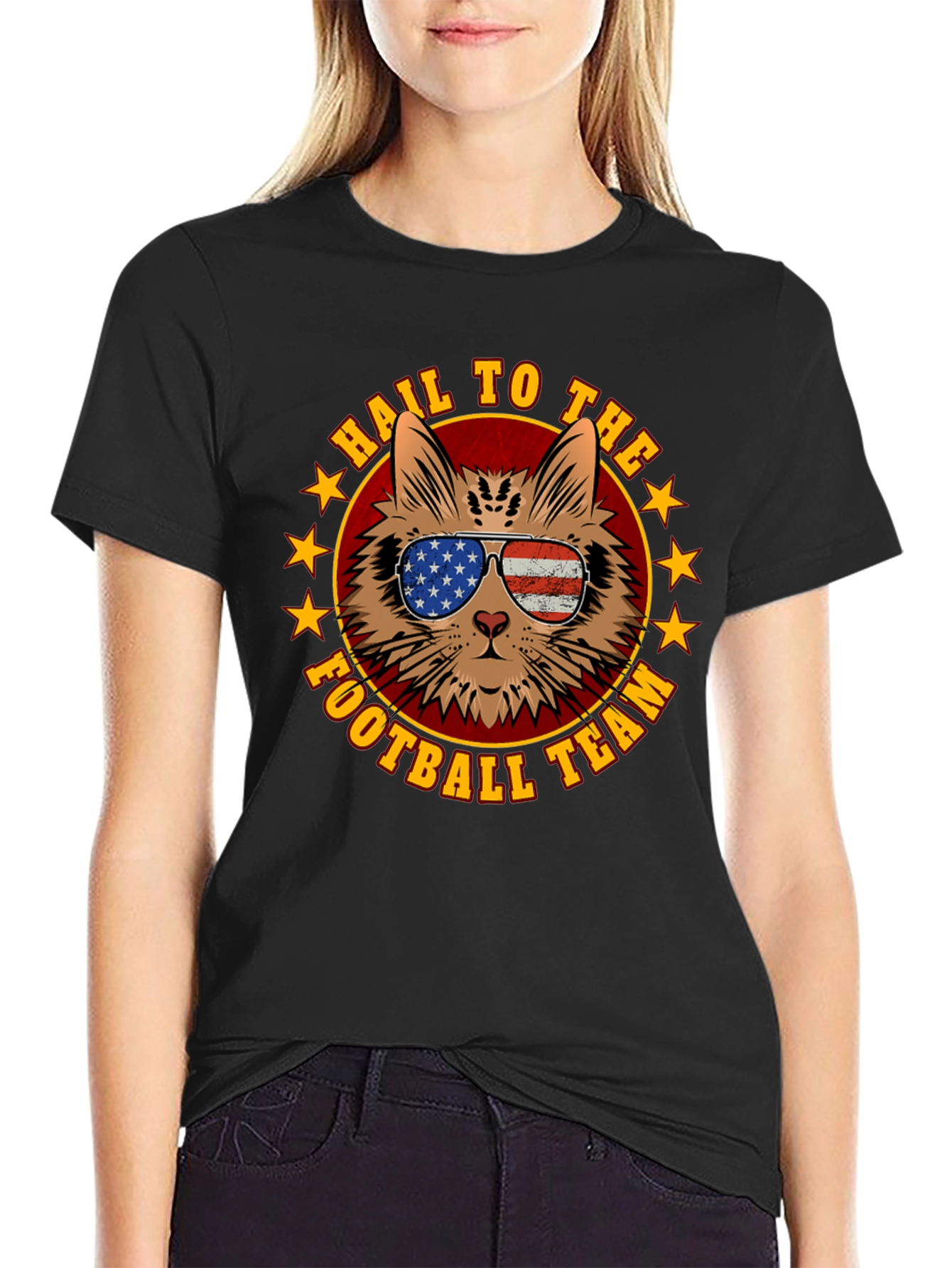 Patriotic Cat Football Fan T-Shirt