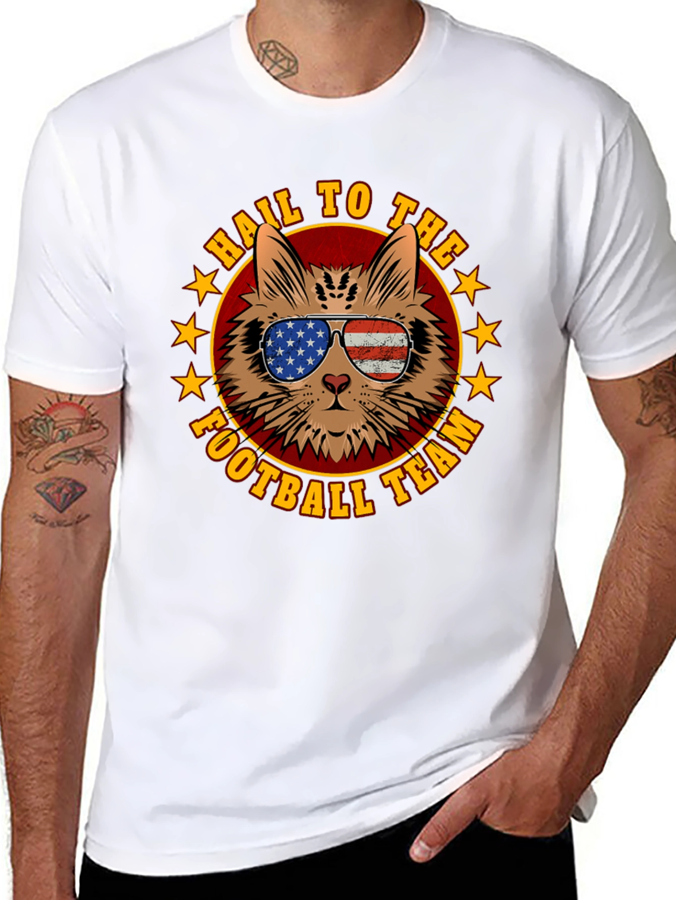 Patriotic Cat Football Fan T-Shirt