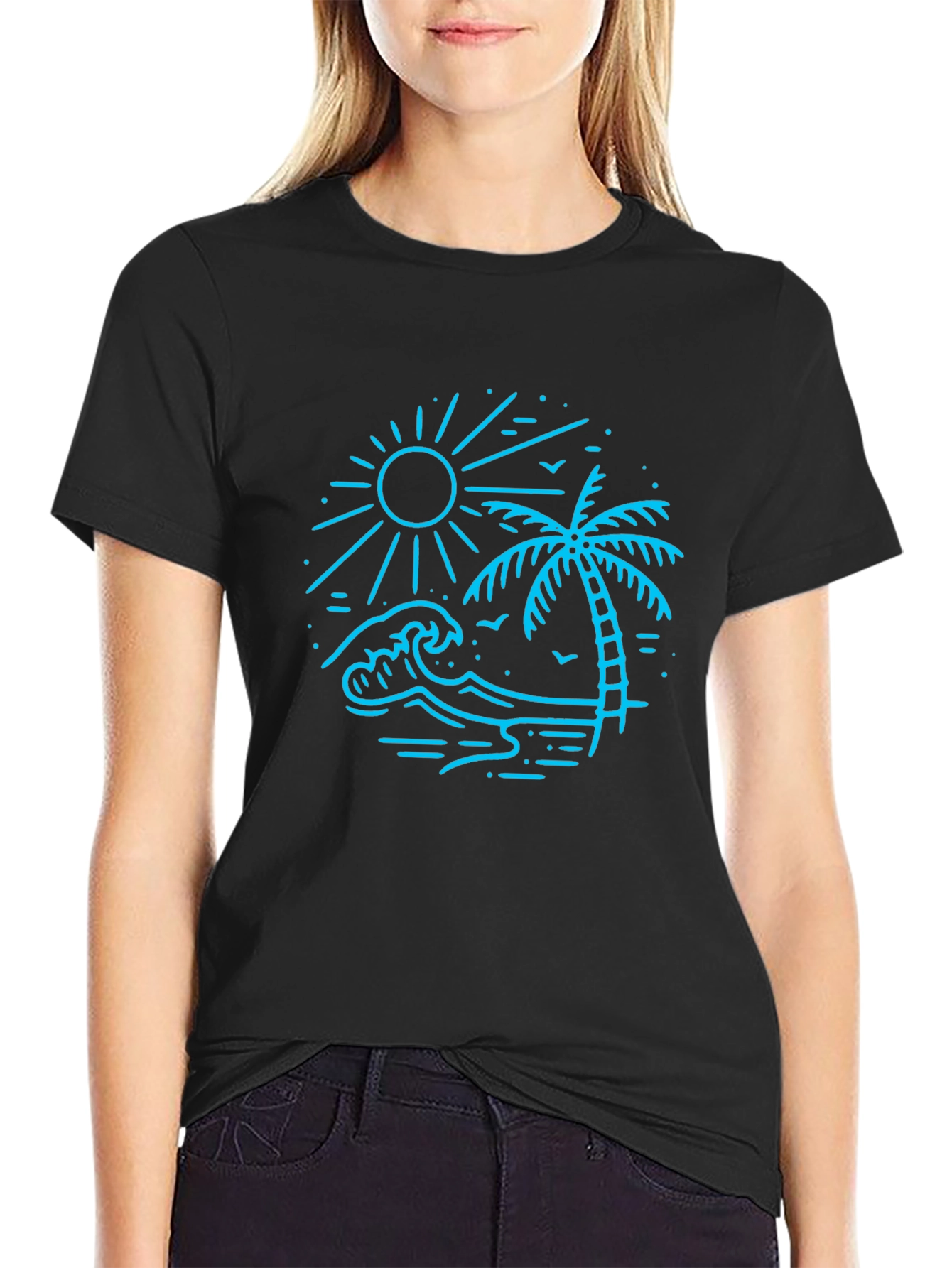 Black Beach Scene Graphic Tee