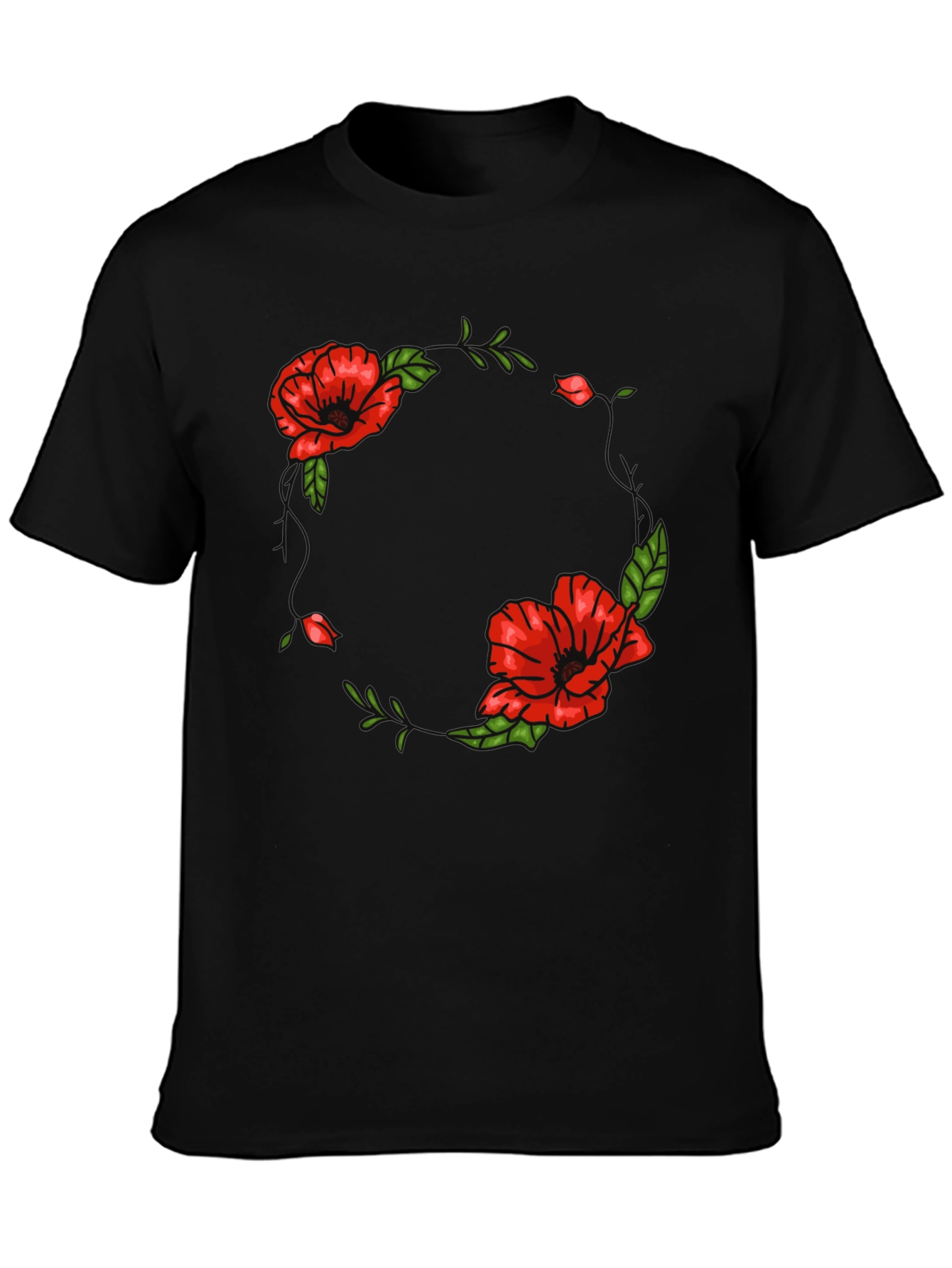 Floral Wreath Graphic Black T-Shirt