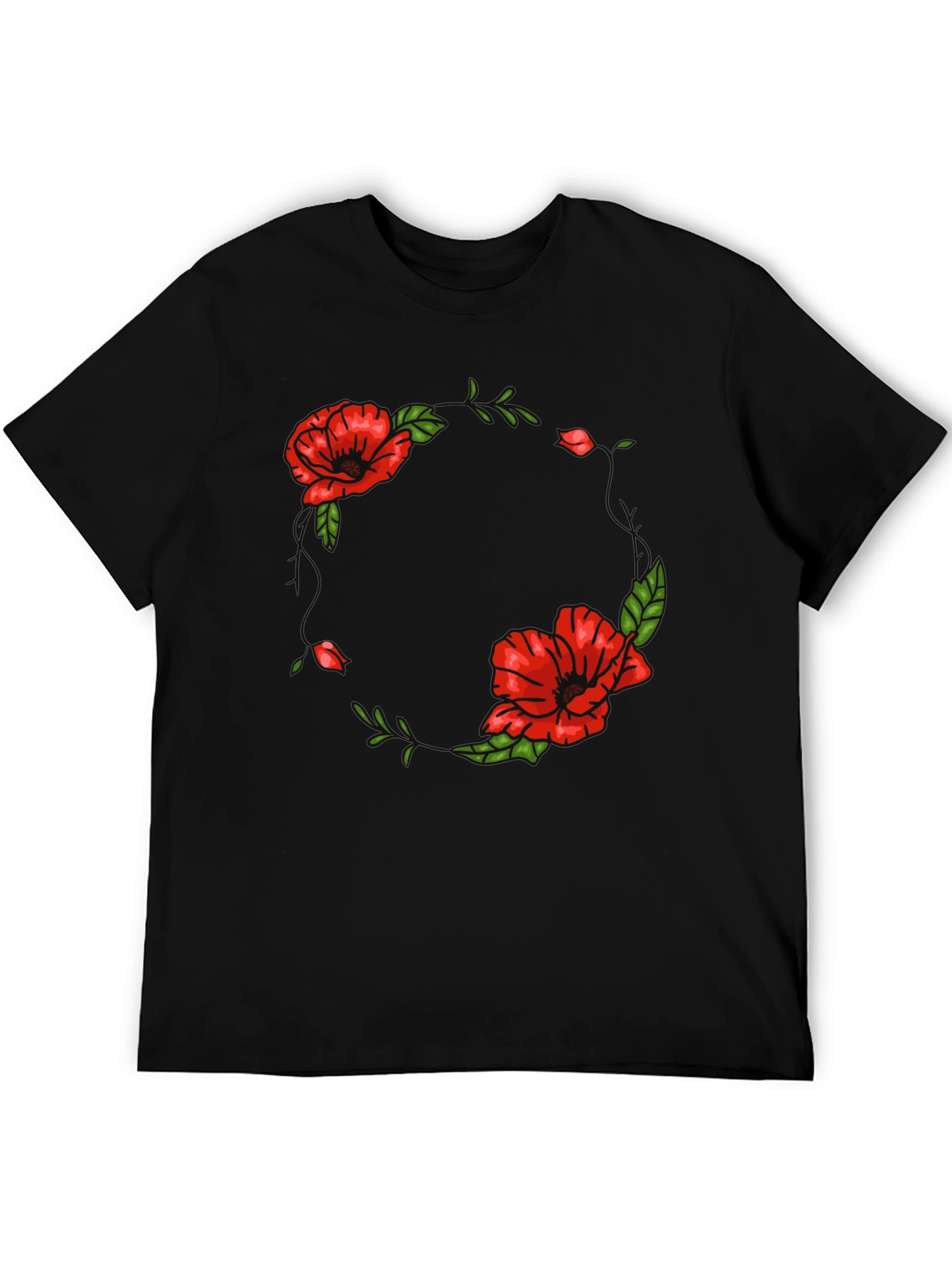 Floral Wreath Graphic Black T-Shirt
