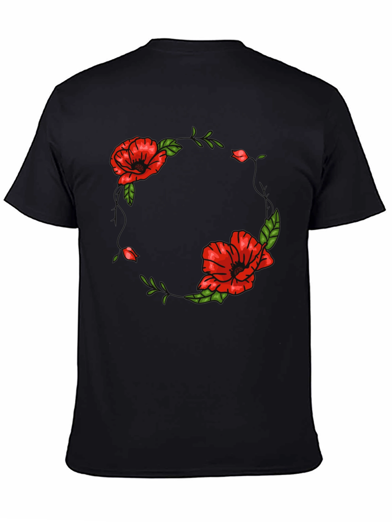 Floral Wreath Graphic Black T-Shirt