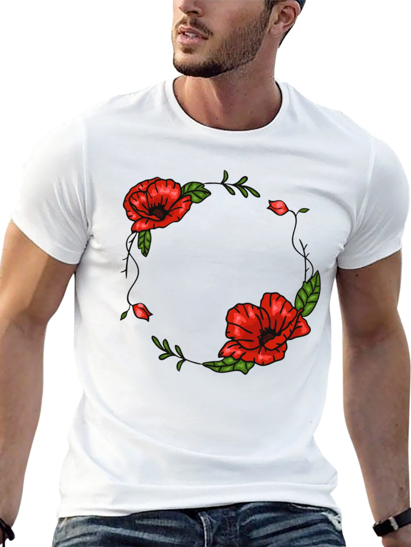 Floral Wreath Graphic Black T-Shirt