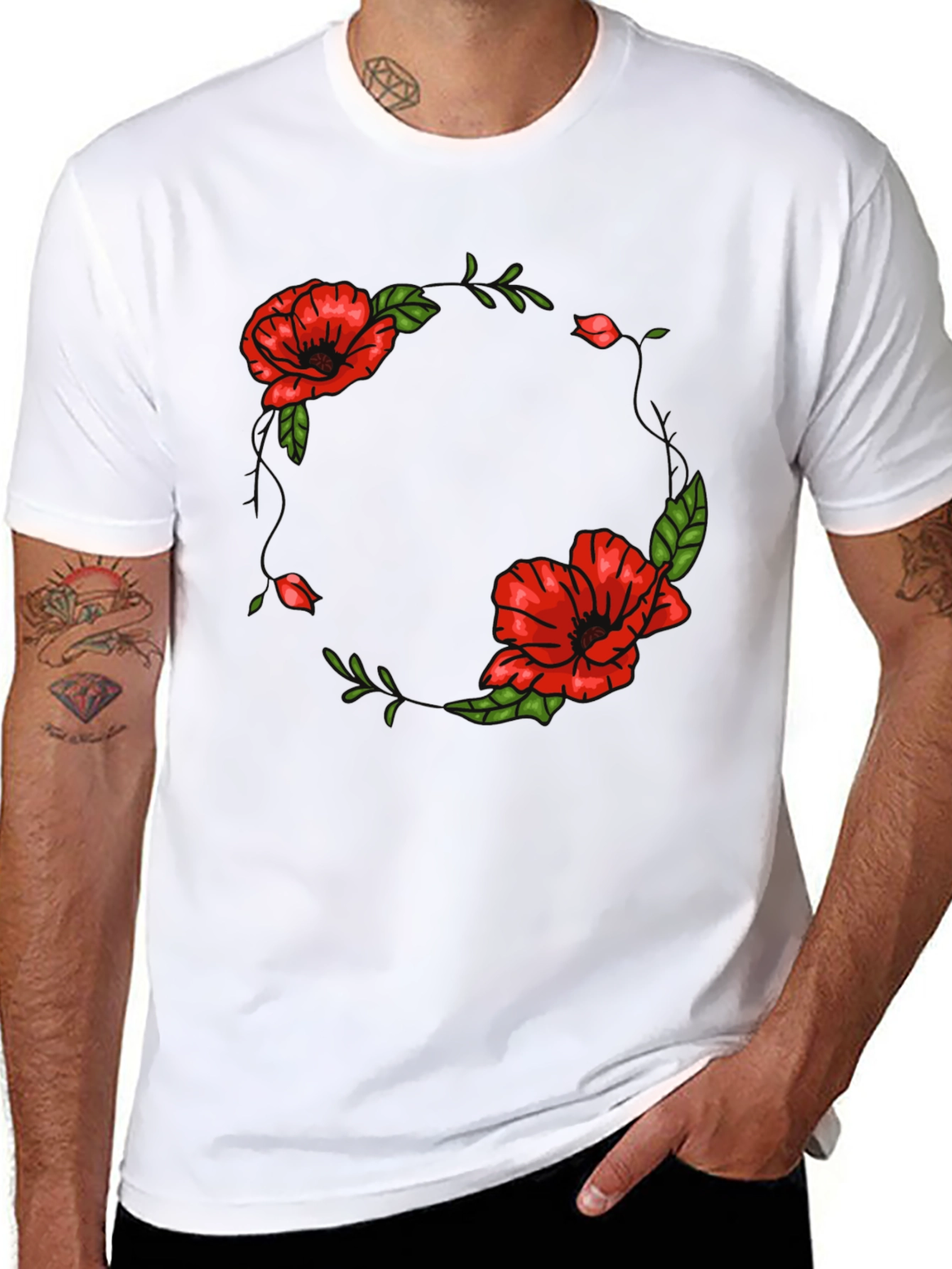 Floral Wreath Graphic Black T-Shirt