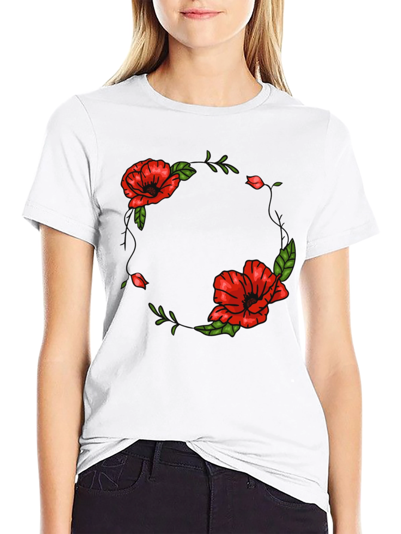 Floral Wreath Graphic Black T-Shirt