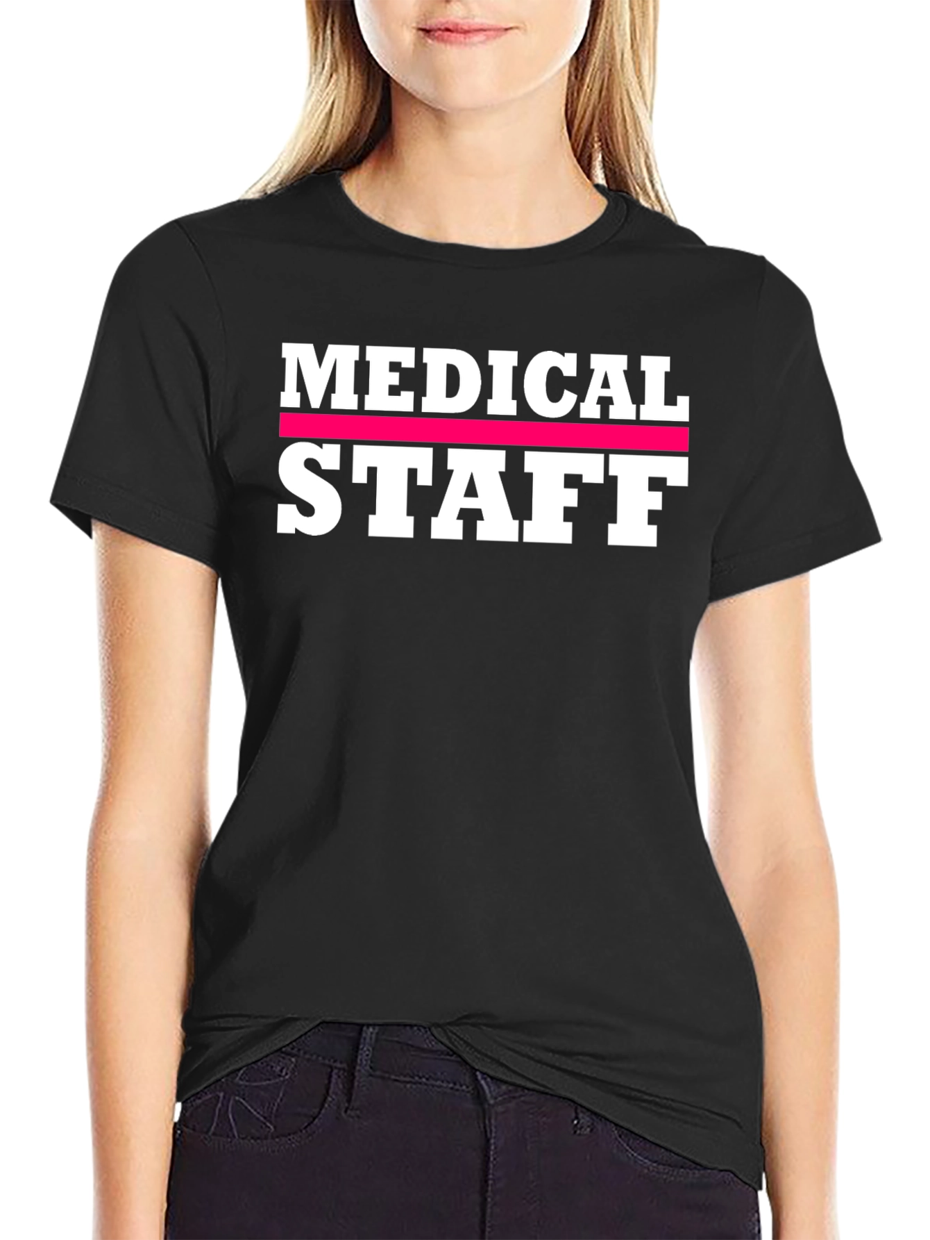 Medical Staff Graphic Tee - Black Crew Neck Shirt