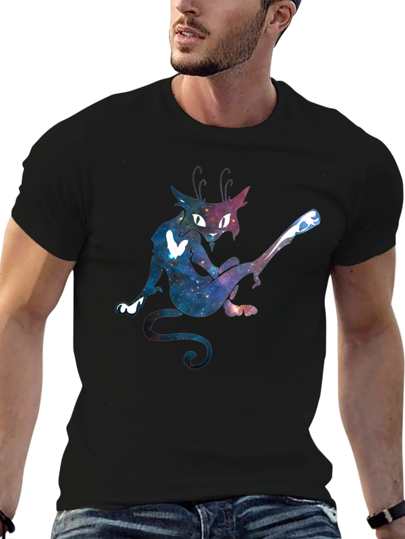 Galaxy Cat Graphic Tee - Unique Black T-Shirt