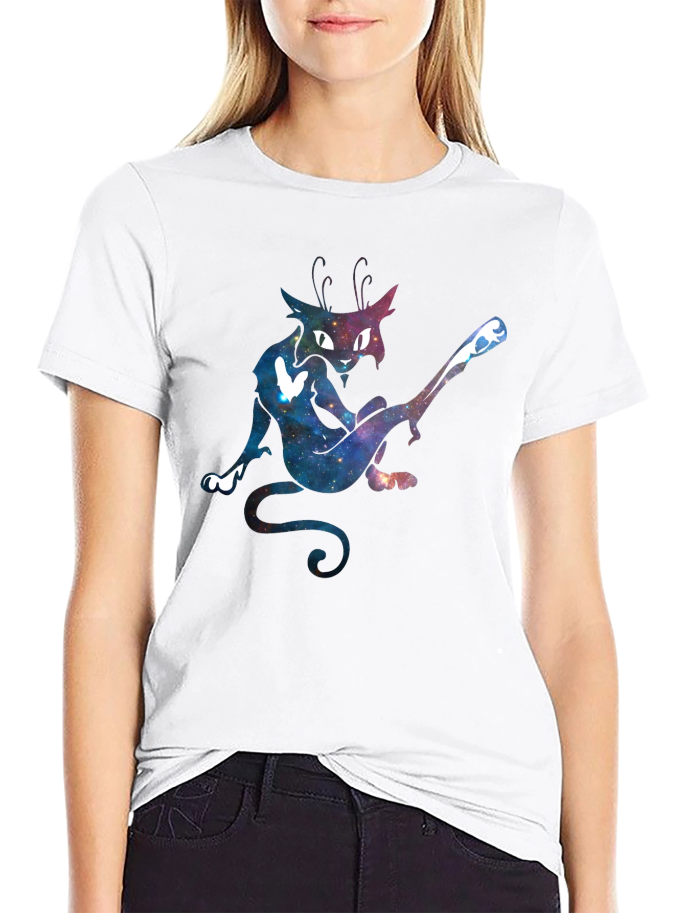 Galaxy Cat Graphic Tee - Unique Black T-Shirt
