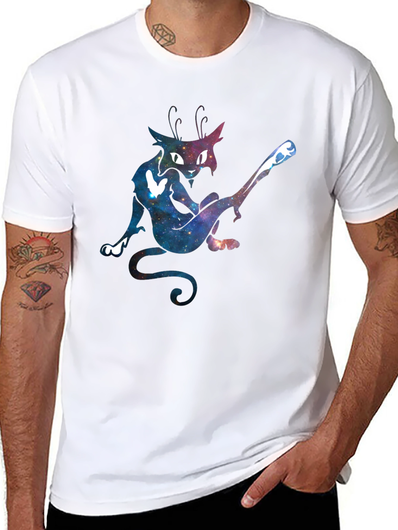 Galaxy Cat Graphic Tee - Unique Black T-Shirt