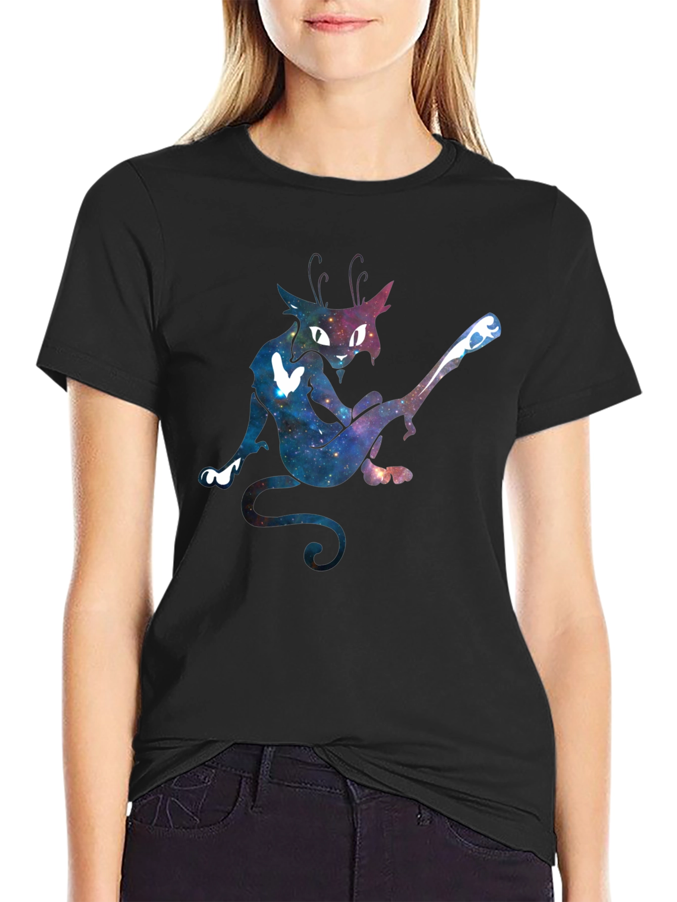 Galaxy Cat Graphic Tee - Unique Black T-Shirt
