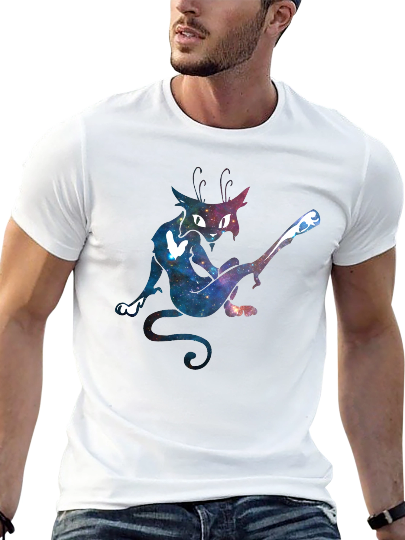 Galaxy Cat Graphic Tee - Unique Black T-Shirt