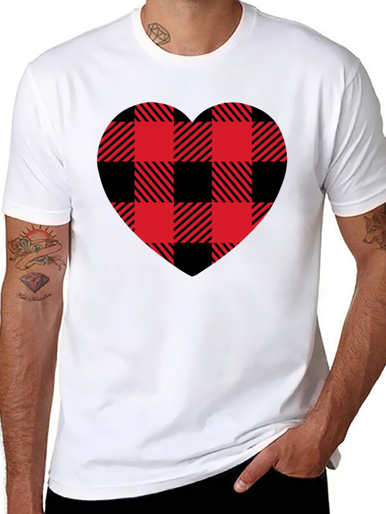 Red & Black Plaid Heart Graphic T-Shirt