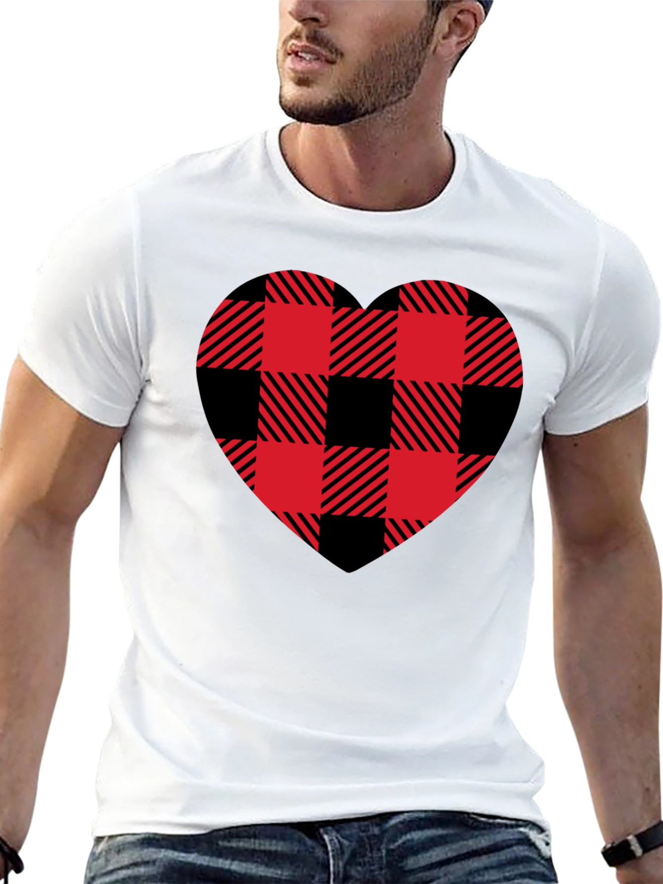 Red & Black Plaid Heart Graphic T-Shirt