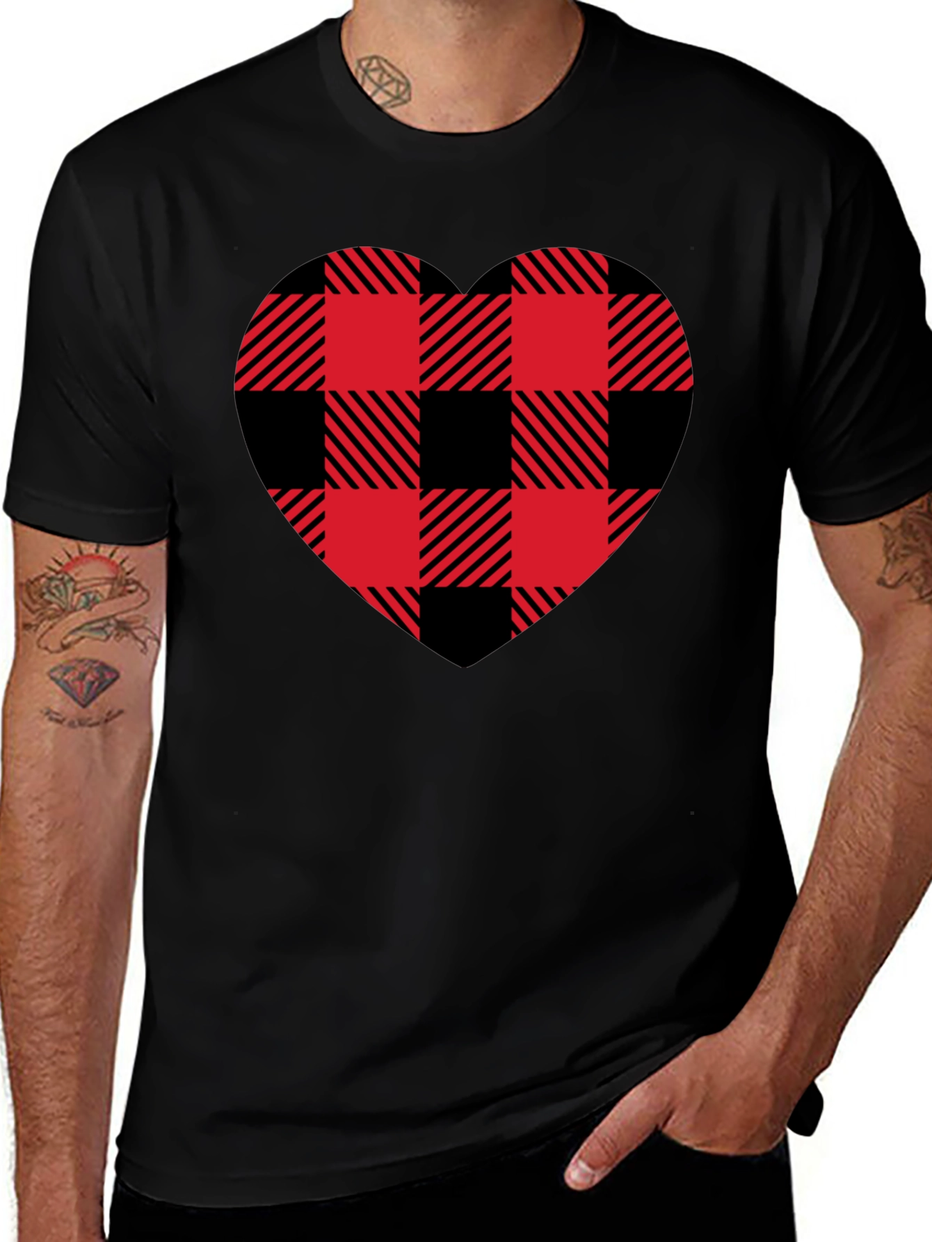 Red & Black Plaid Heart Graphic T-Shirt