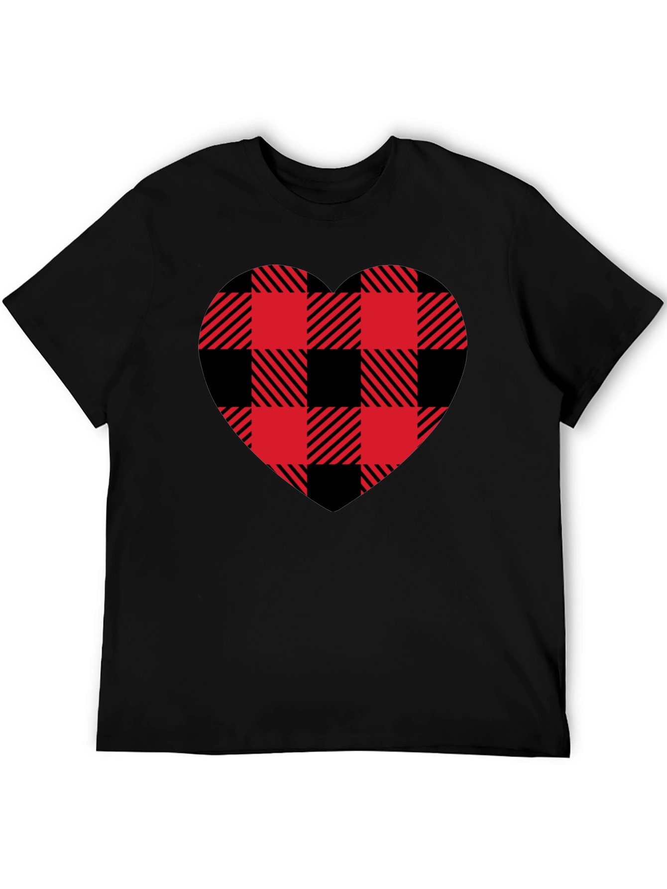 Red & Black Plaid Heart Graphic T-Shirt