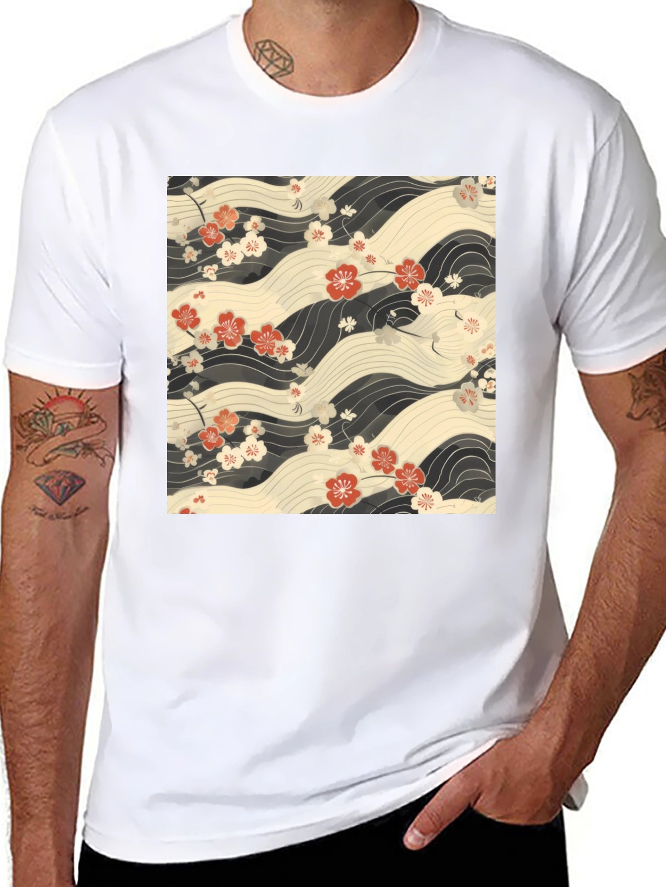 Floral Wave Print T-Shirt - Stylish Casual Wear