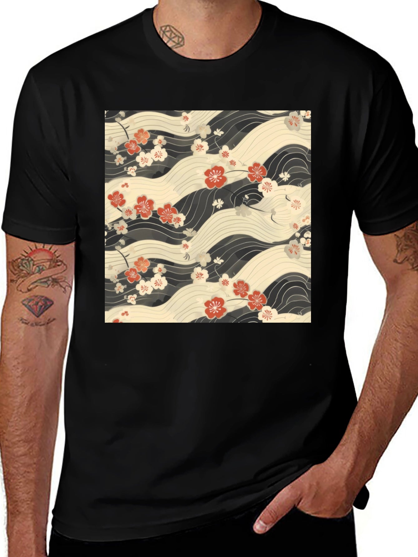 Floral Wave Print T-Shirt - Stylish Casual Wear