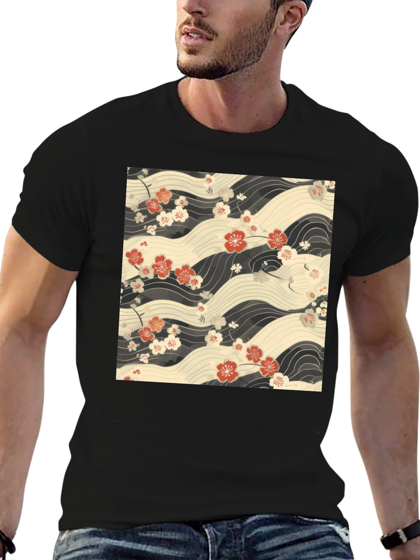Floral Wave Print T-Shirt - Stylish Casual Wear