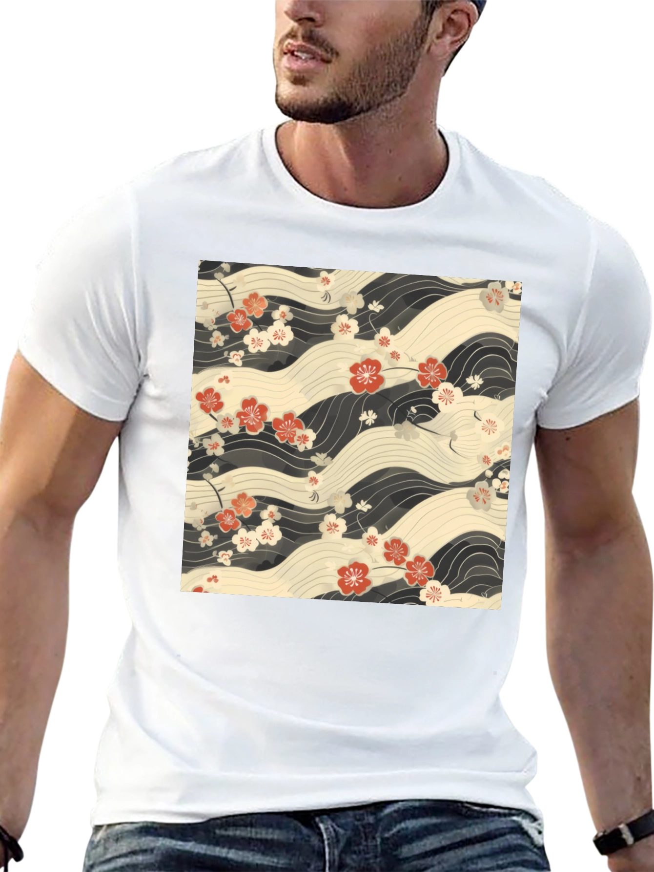Floral Wave Print T-Shirt - Stylish Casual Wear