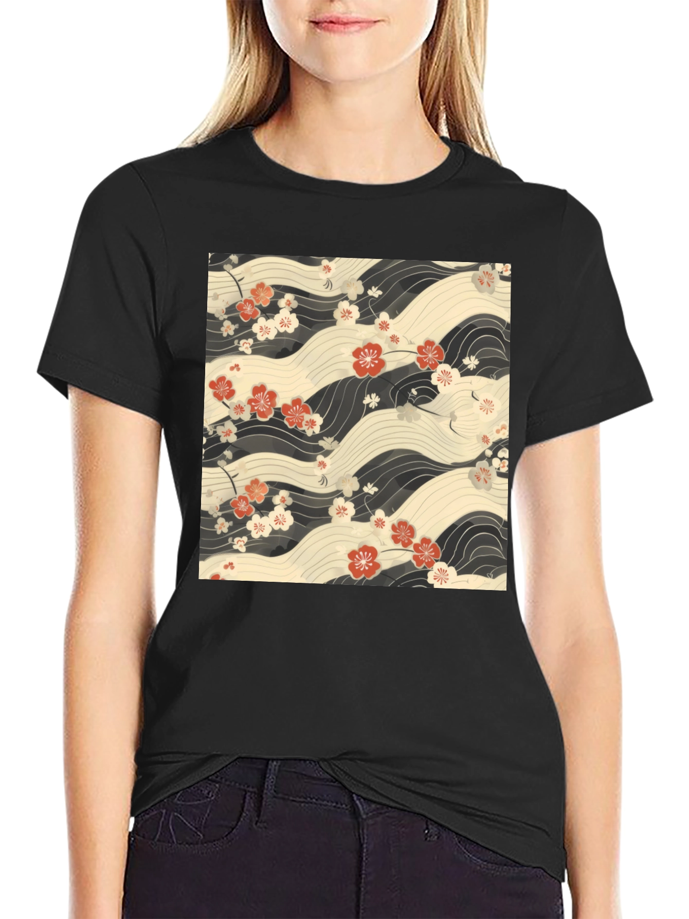 Floral Wave Print T-Shirt - Stylish Casual Wear