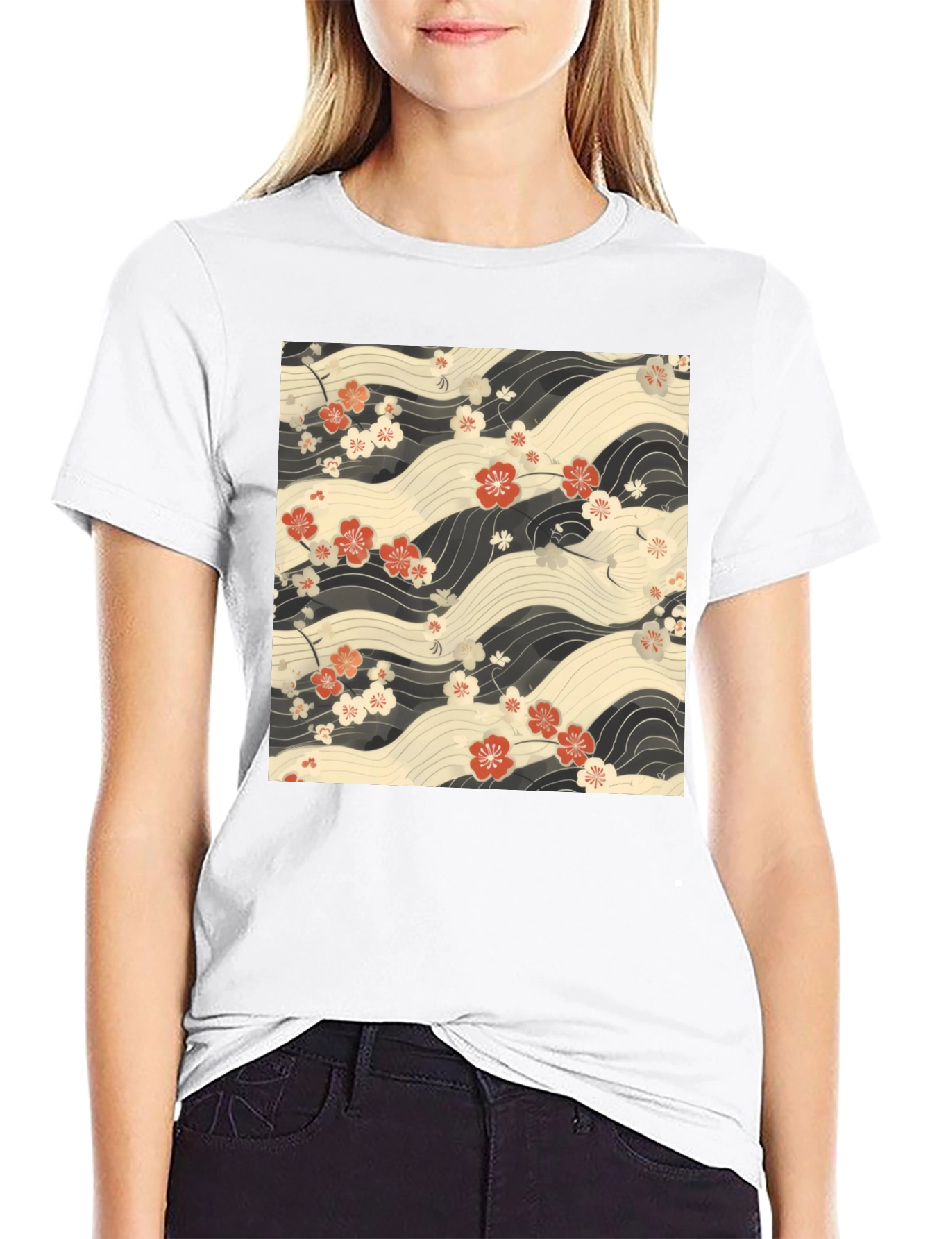 Floral Wave Print T-Shirt - Stylish Casual Wear