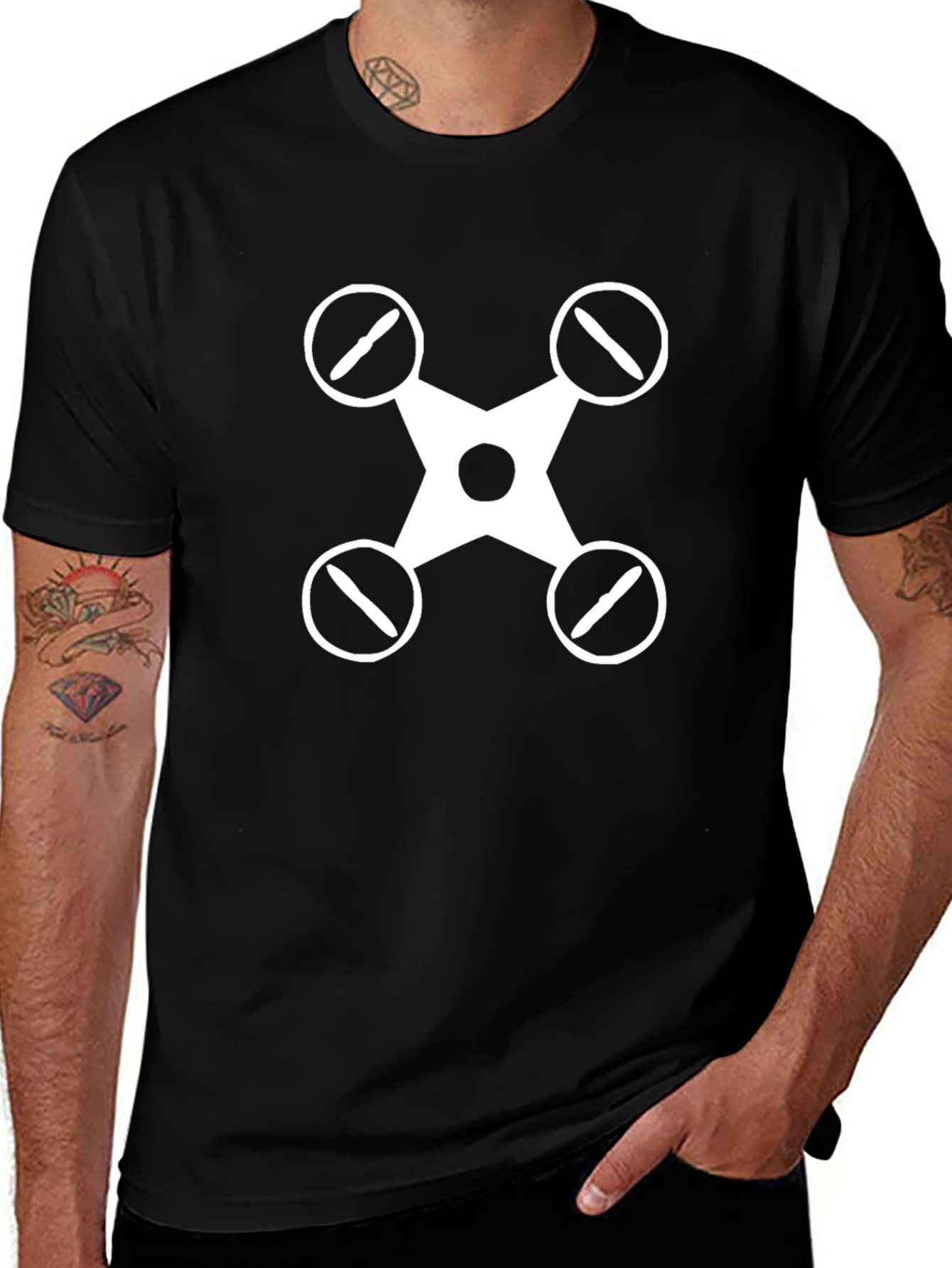 Drone Graphic Tee - Black Cotton Casual Shirt