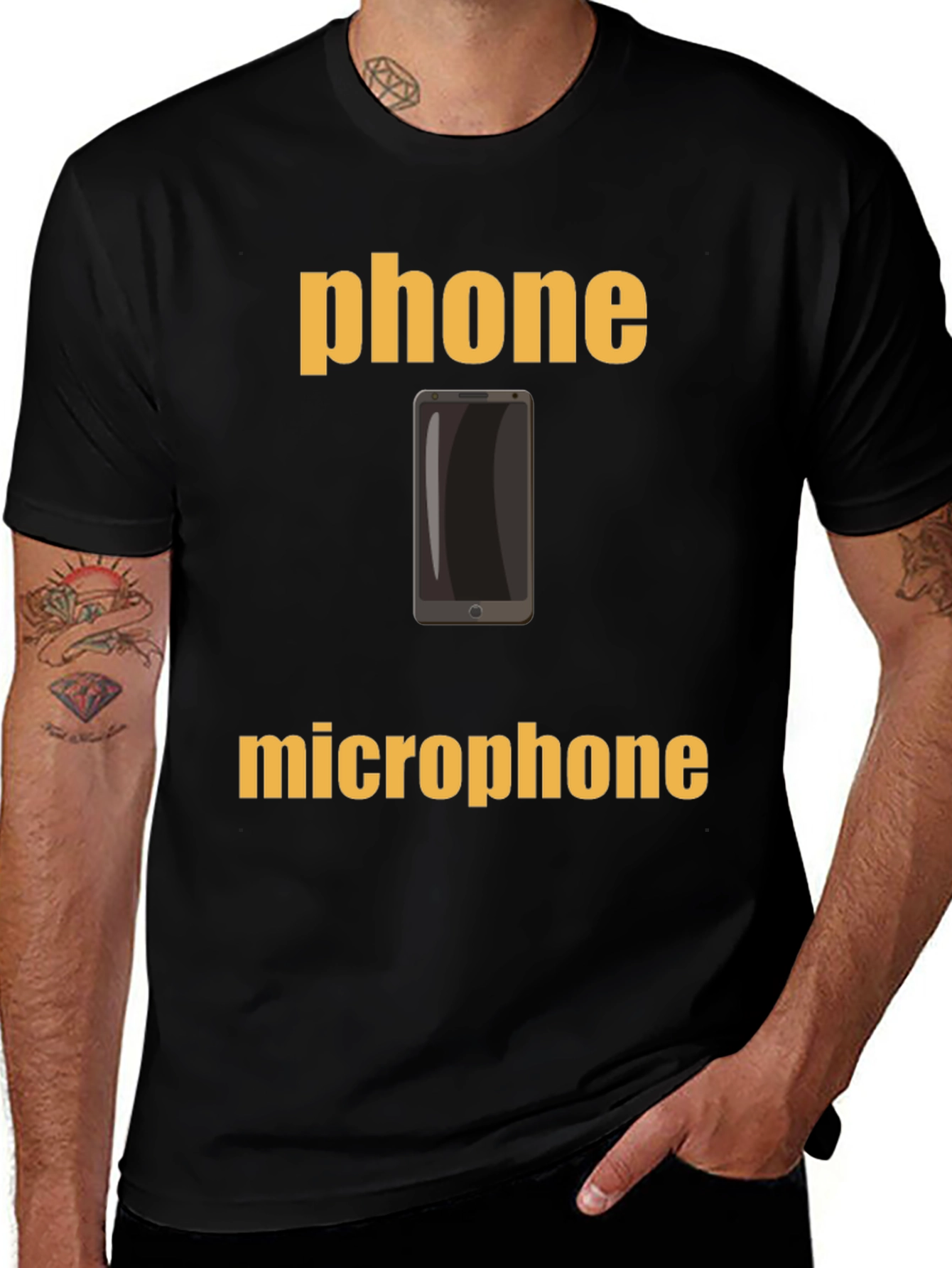 Phone Microphone Graphic Tee - Black Cotton T-Shirt